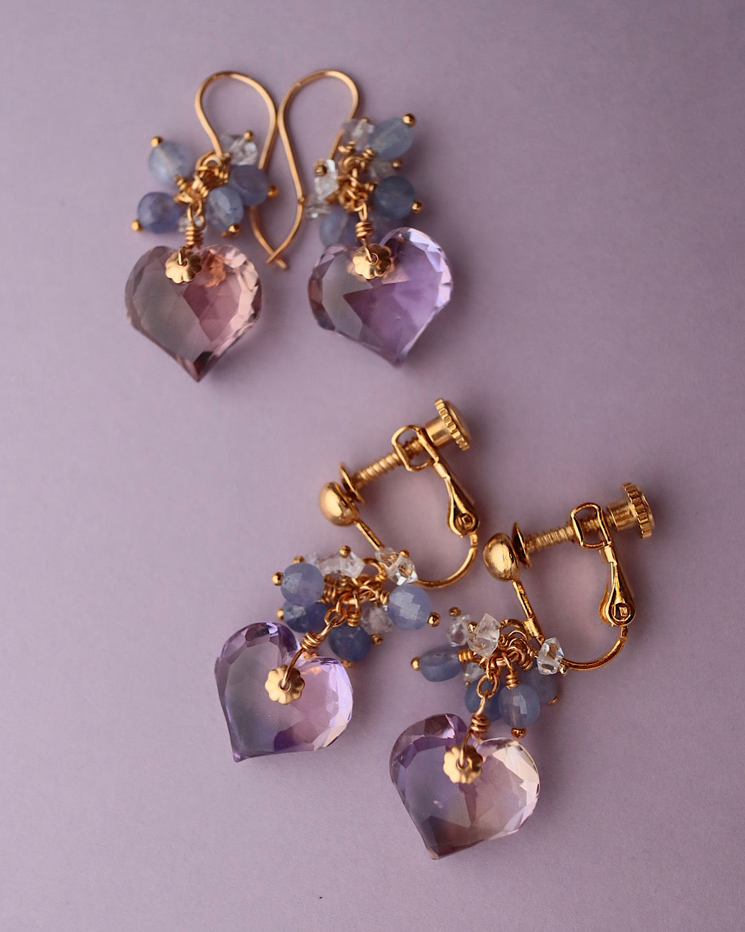 Heart-shaped ametrine earrings