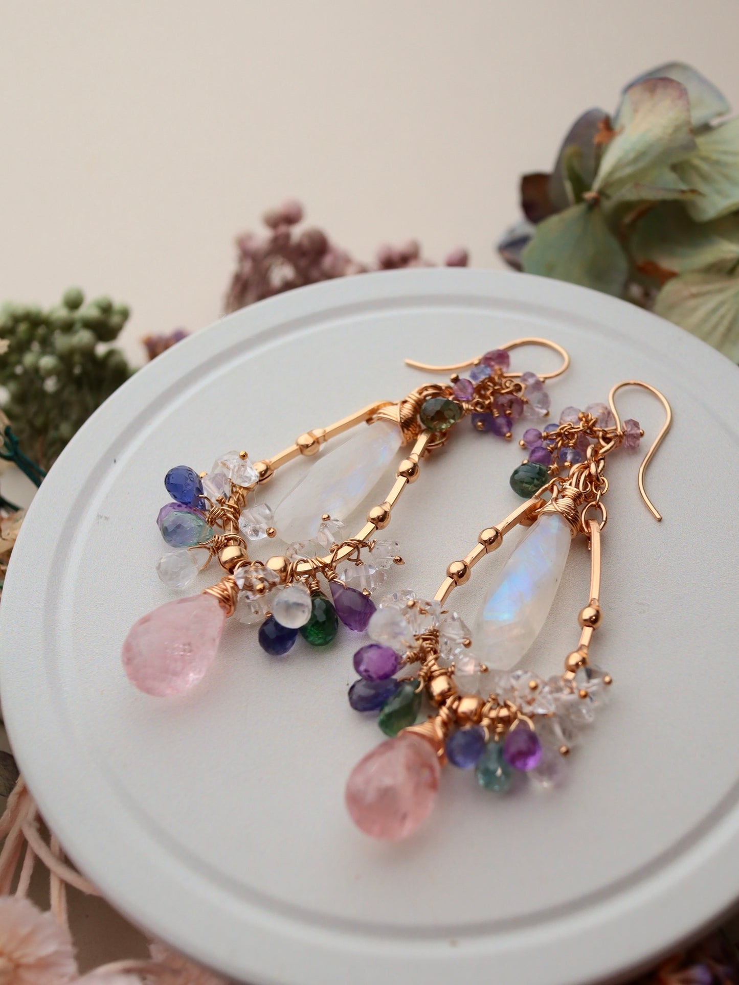 【Pre-order sale】Large morganite chandelier earrings