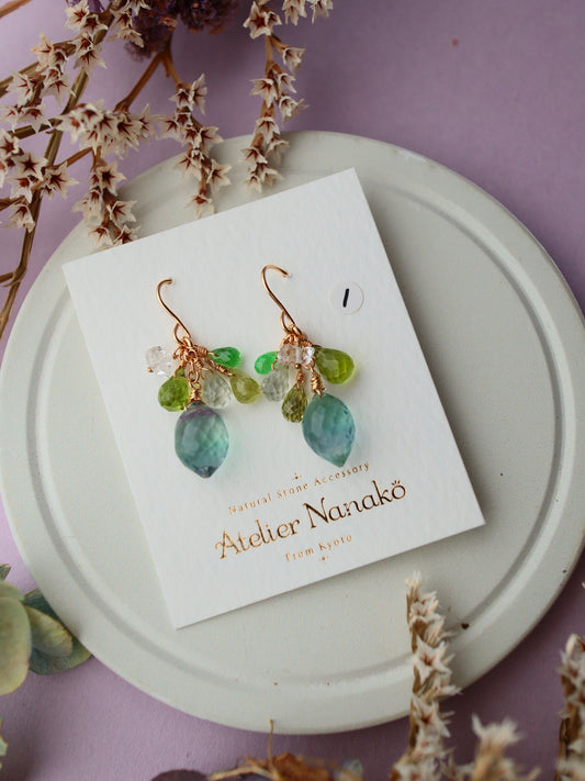 ① Fluorite and yellow-green stone earrings