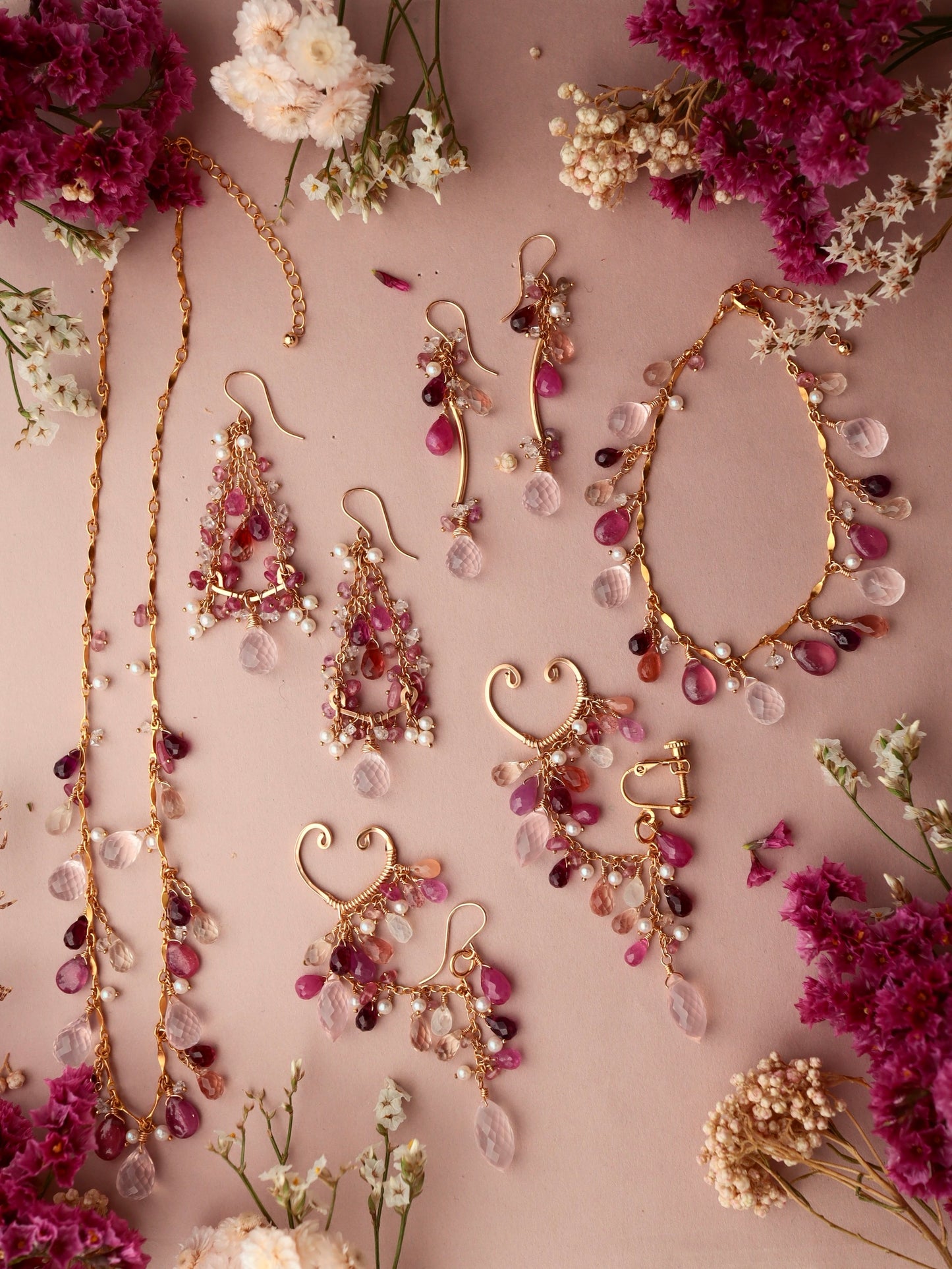 Strawberry colored long earrings