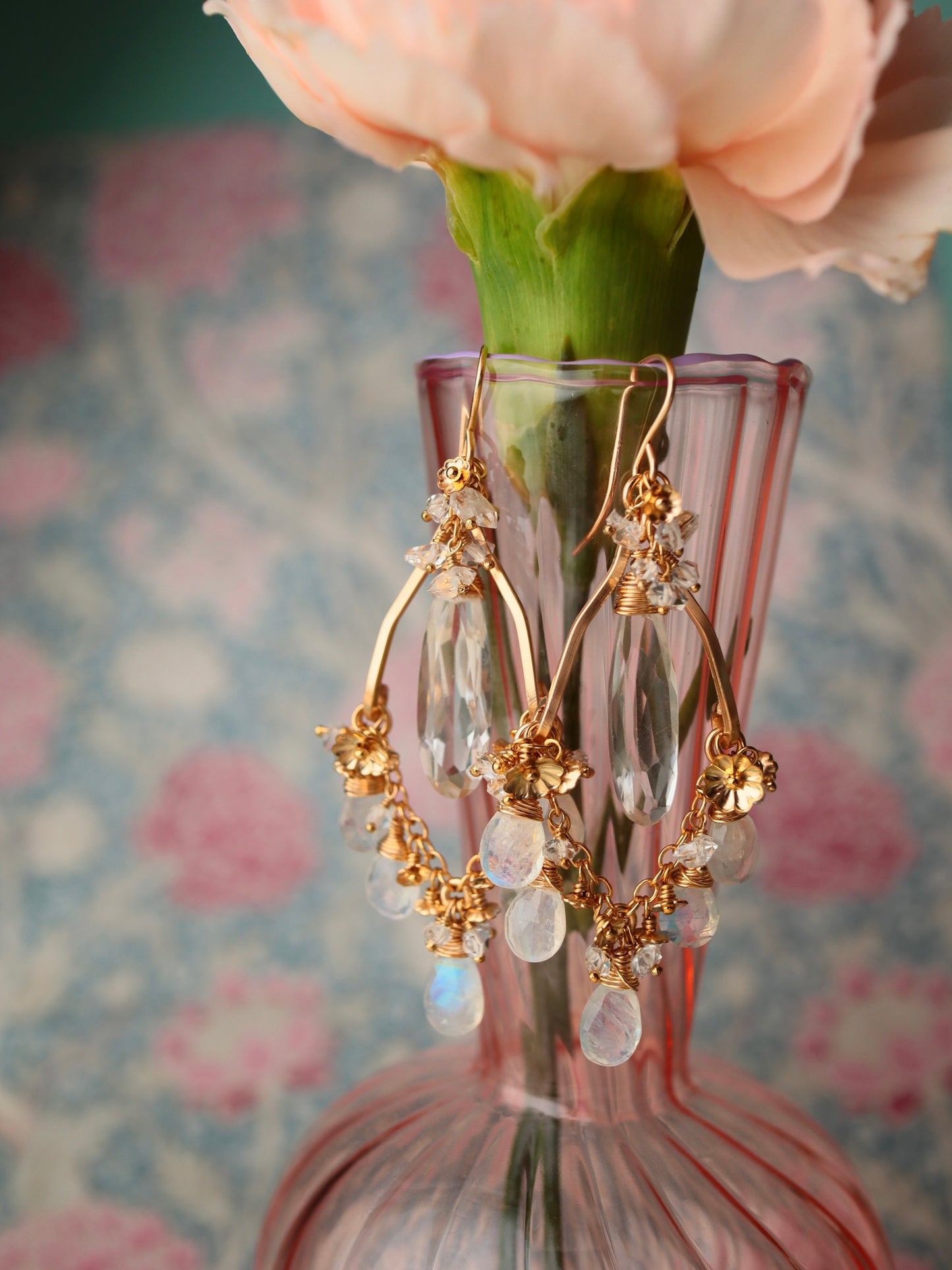 Crystal and Moonstone Chandelier Earrings