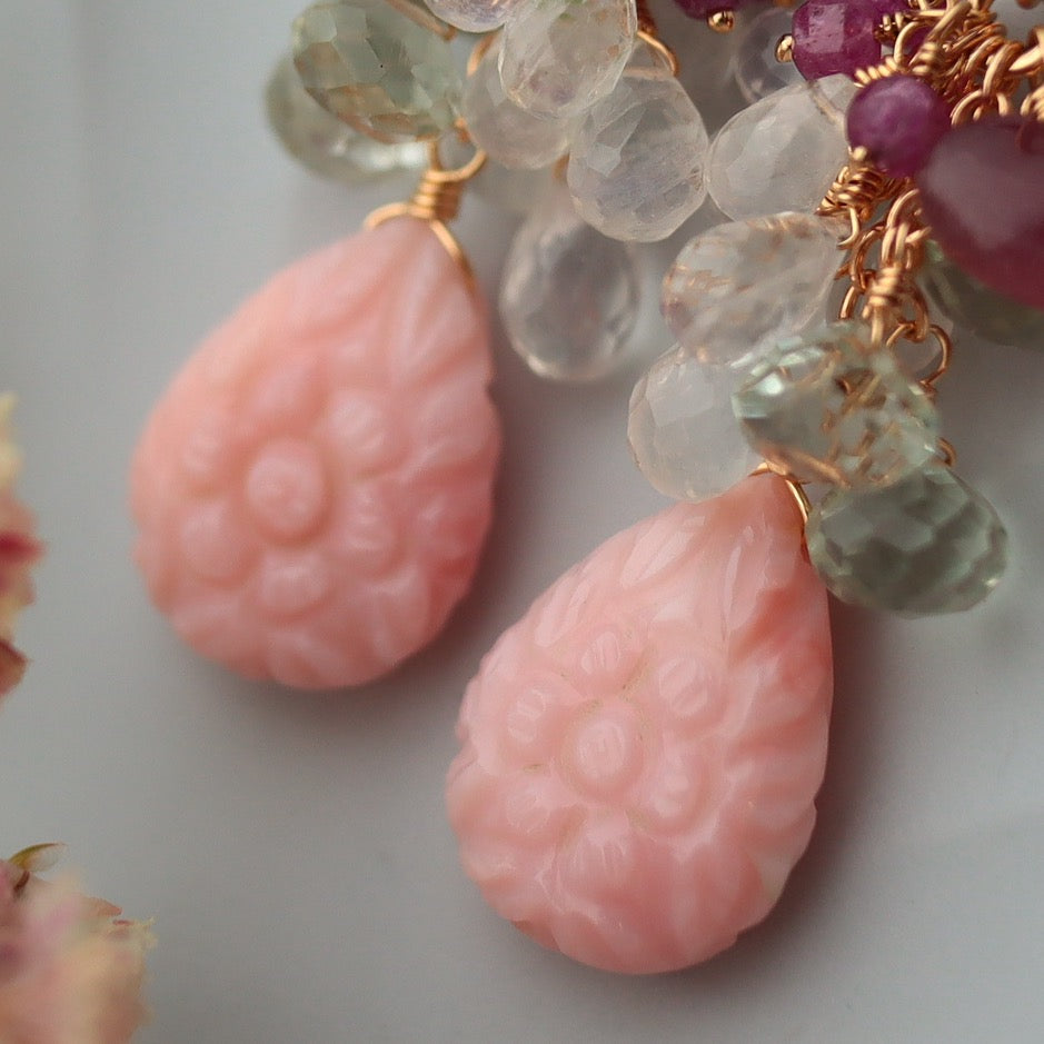 Pink opal and heart-shaped pink sapphire earrings