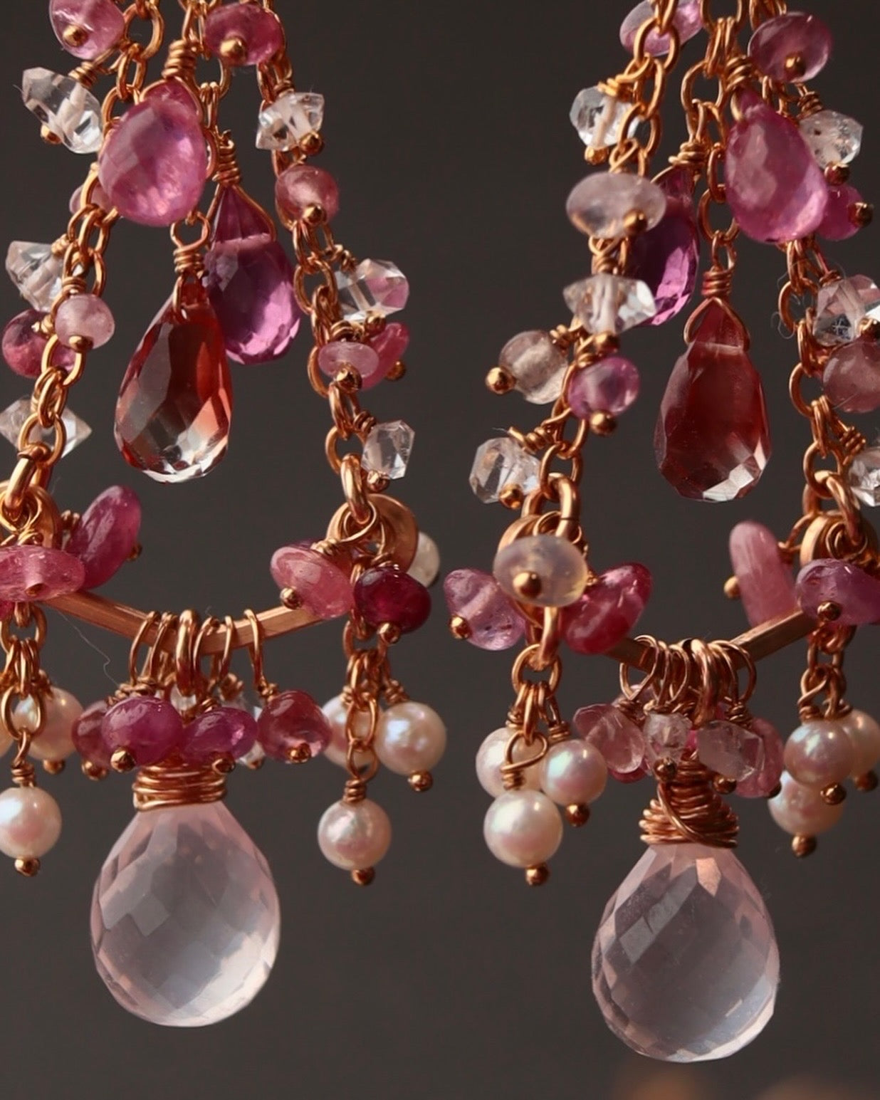 Strawberry colored chandelier earrings
