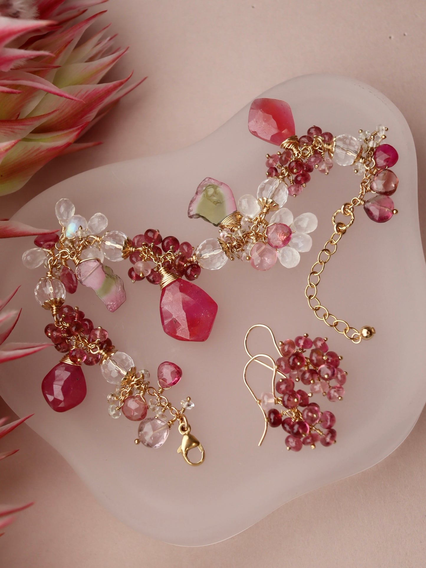 Watermelon Tourmaline and Pink Sapphire Bracelet