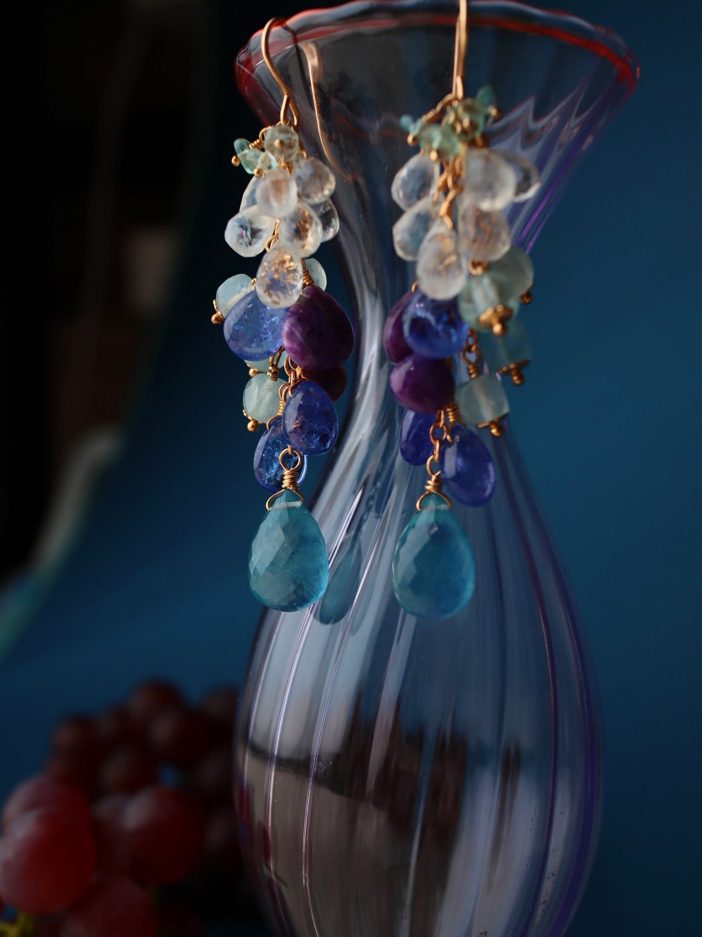 1. High quality aquamarine and blue stone earrings