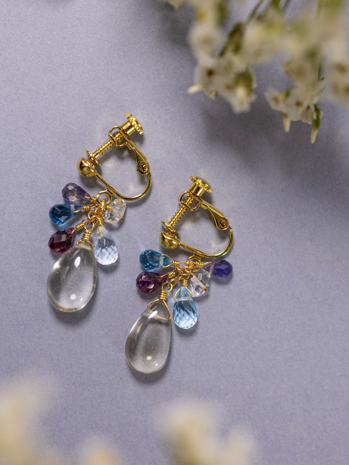 Green amethyst and blue stone earrings