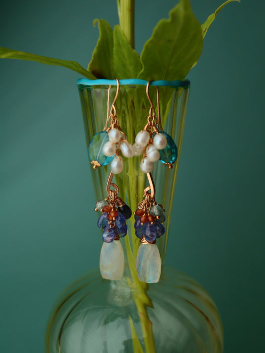 Moonstone and Swiss Blue Topaz Earrings