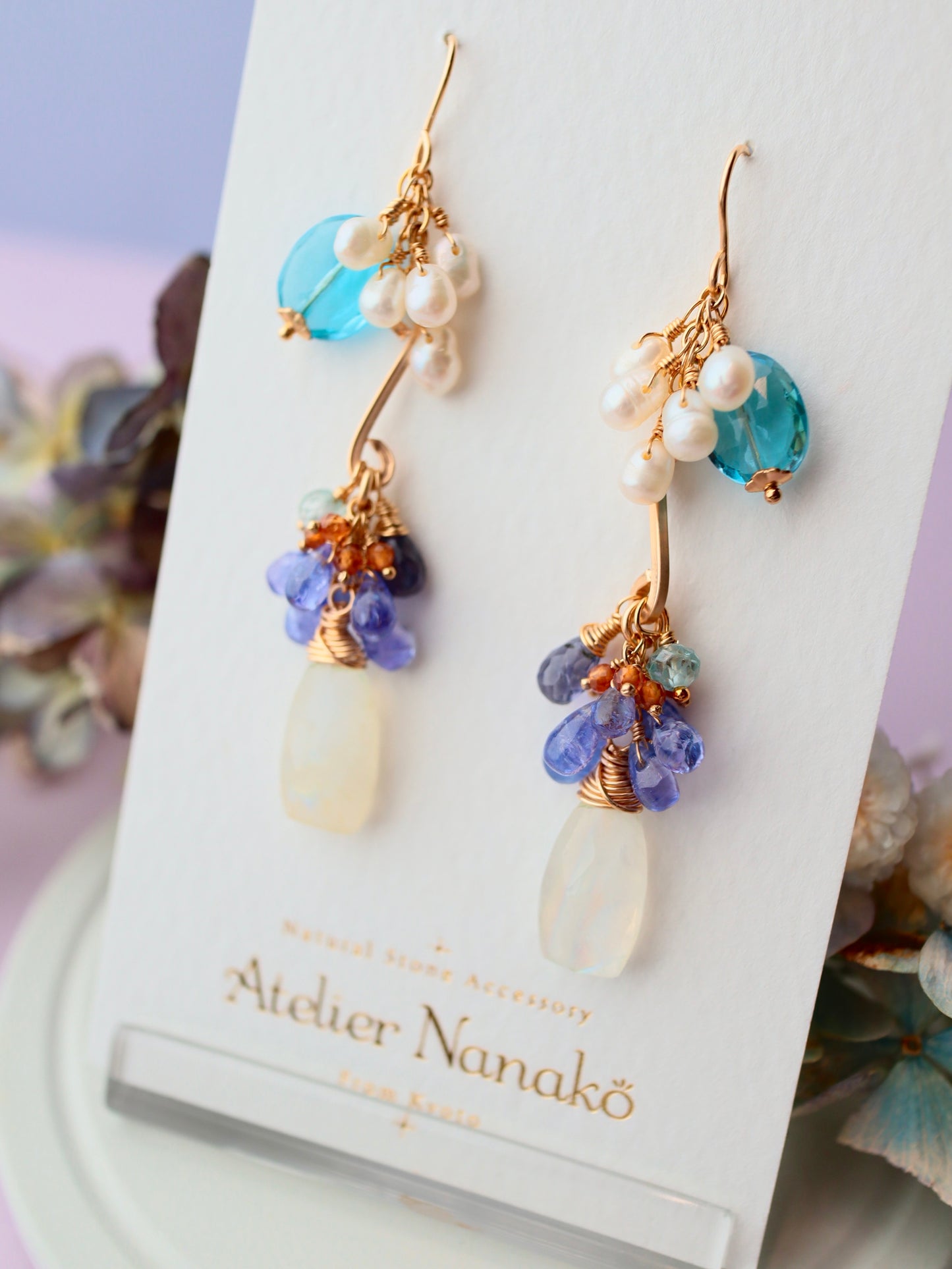 Moonstone and Swiss Blue Topaz Earrings