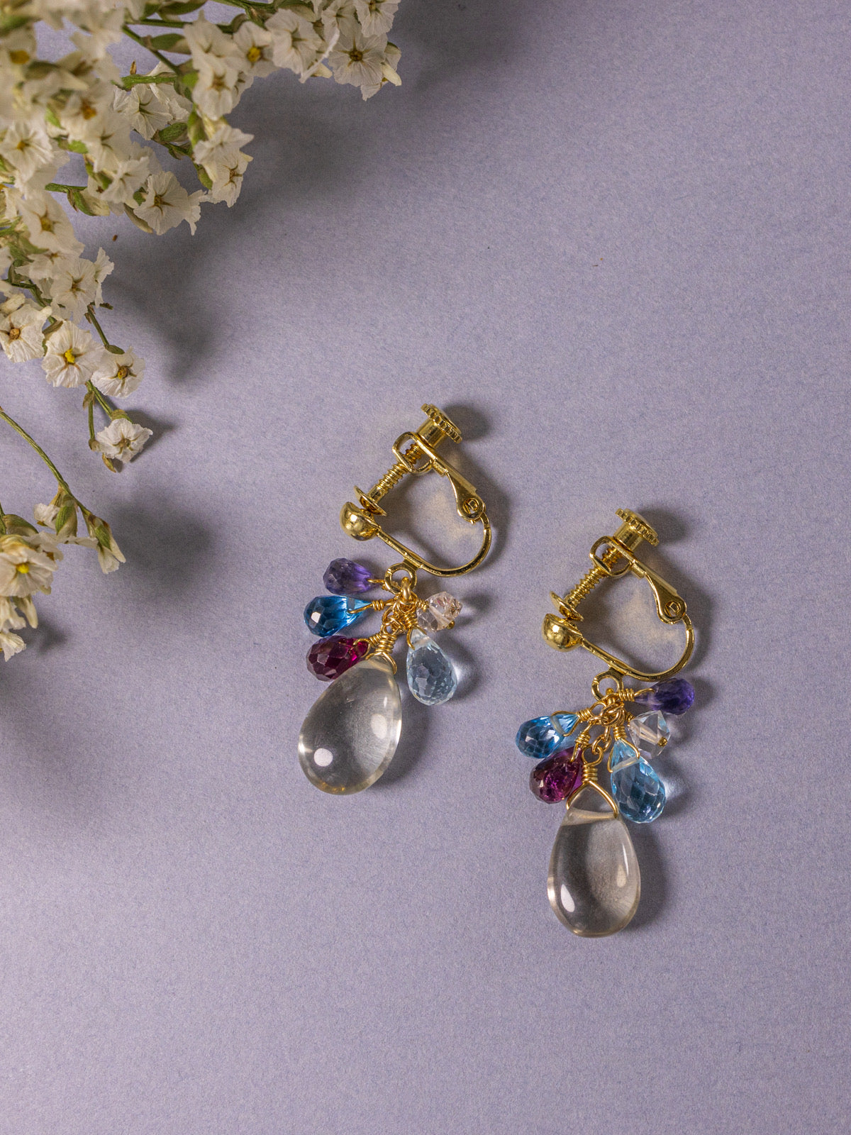 Green amethyst and blue stone earrings