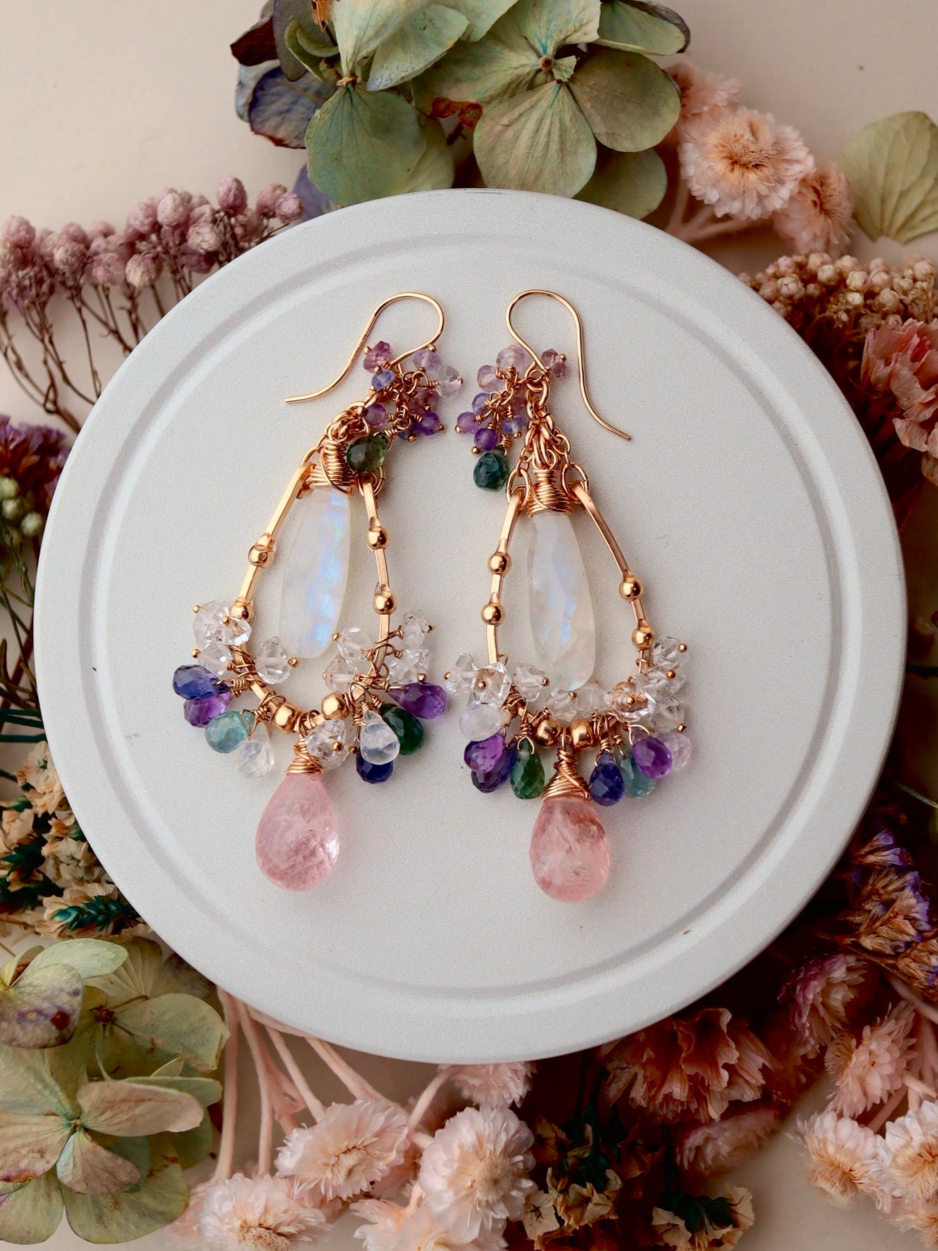 【Pre-order sale】Large morganite chandelier earrings