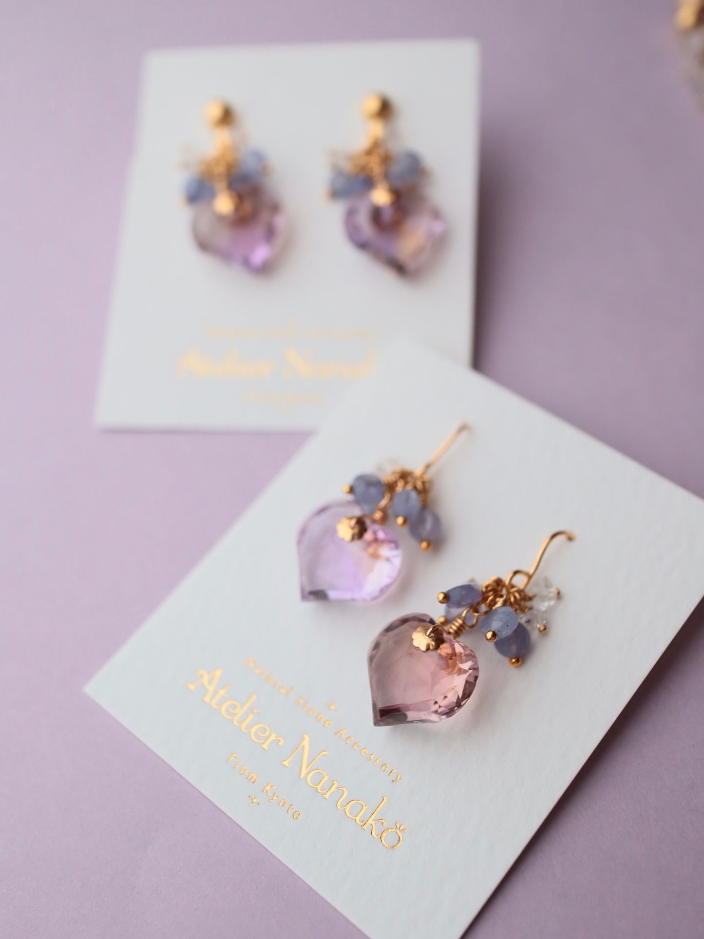 Heart-shaped ametrine earrings