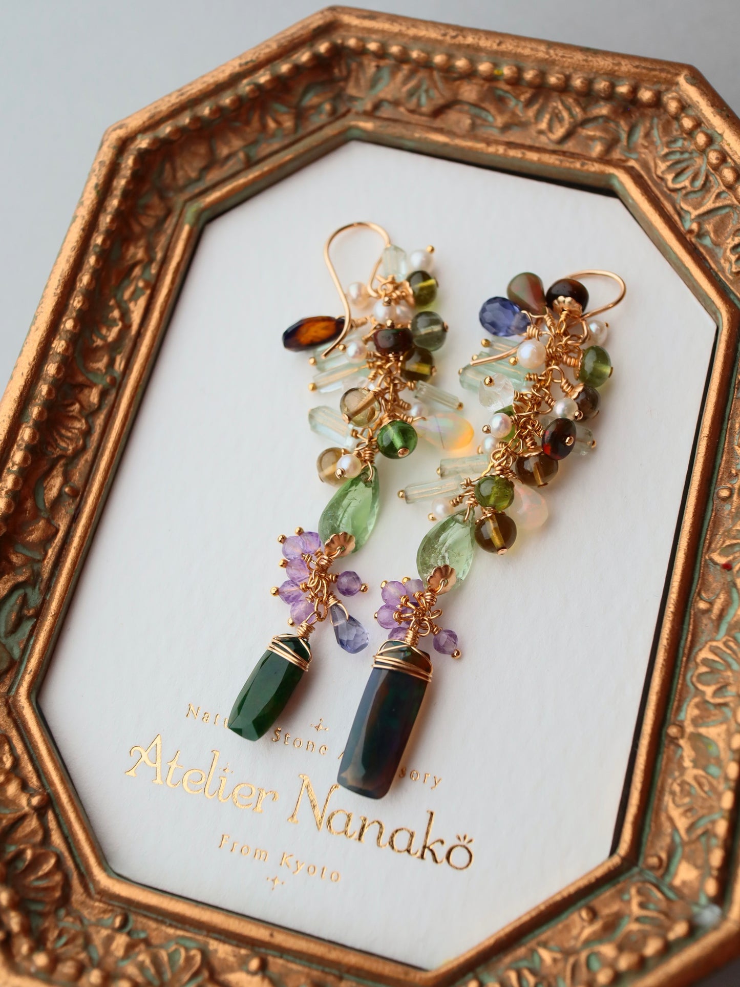 “Autumn Arrives in the Night” — Black Opal & Tourmaline Earrings