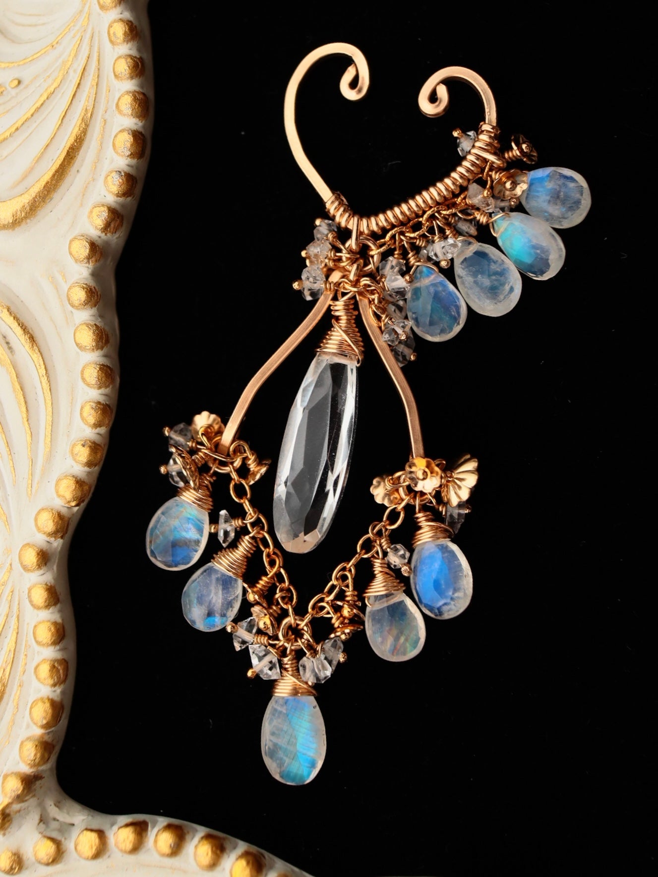 Crystal and moonstone chandelier cuff