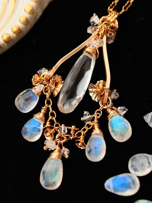 Crystal and Moonstone Chandelier Necklace