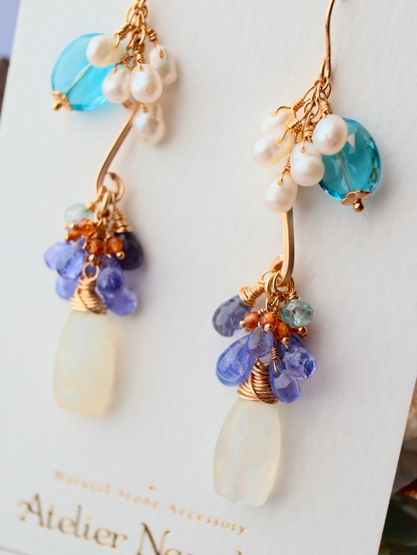 Moonstone and Swiss Blue Topaz Earrings