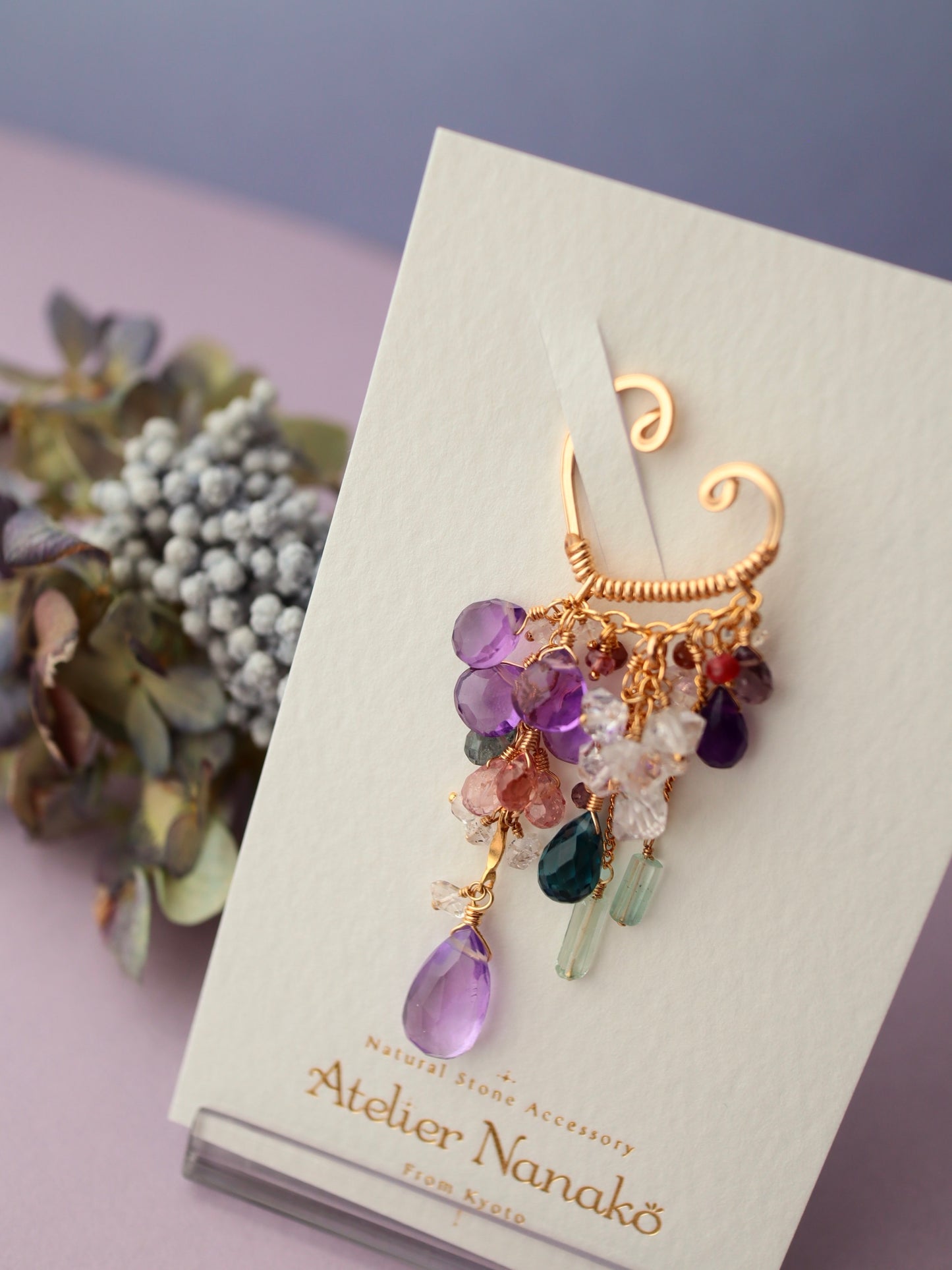 Amethyst and London Blue Topaz Long Ear Cuff