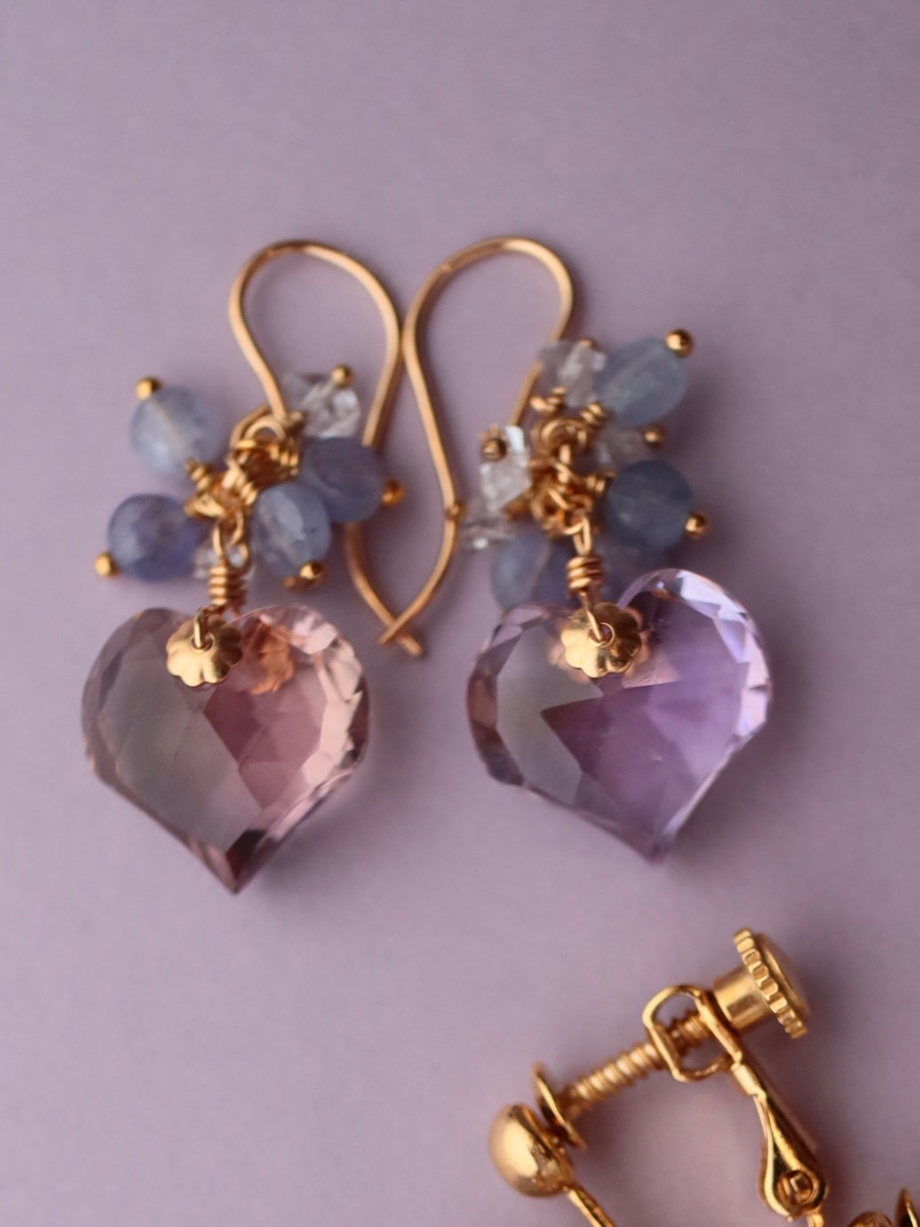 Heart-shaped ametrine earrings