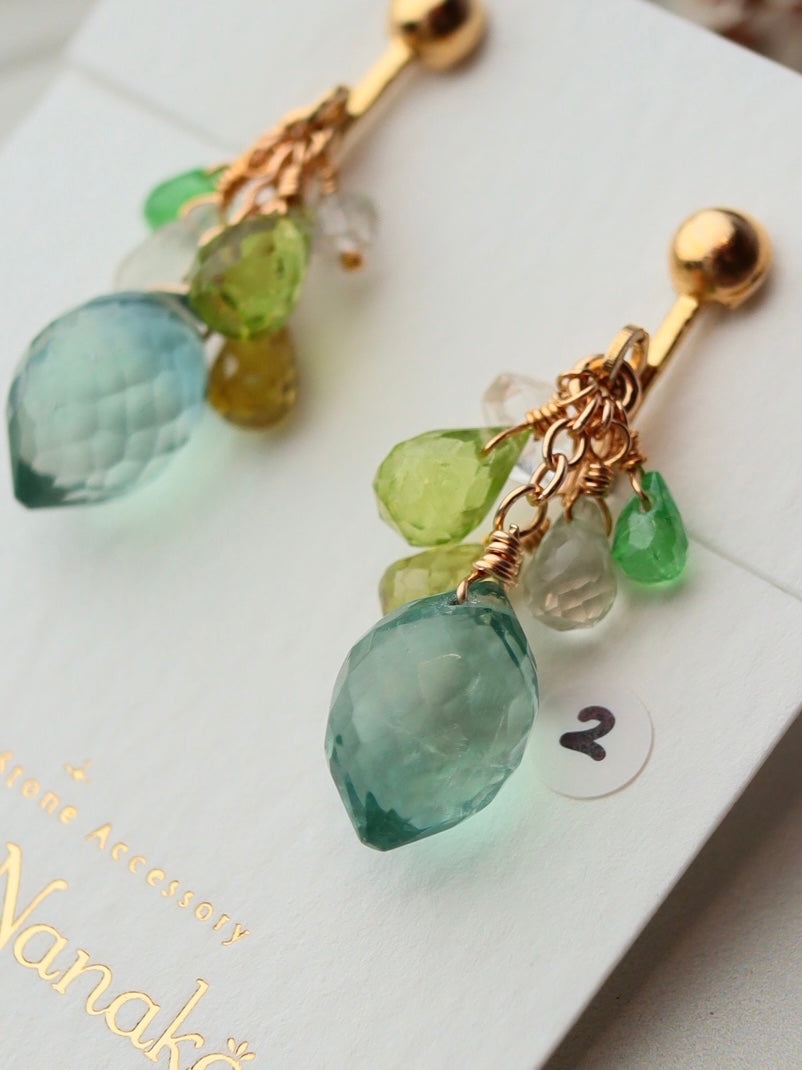 ② Fluorite and yellow-green stone earrings