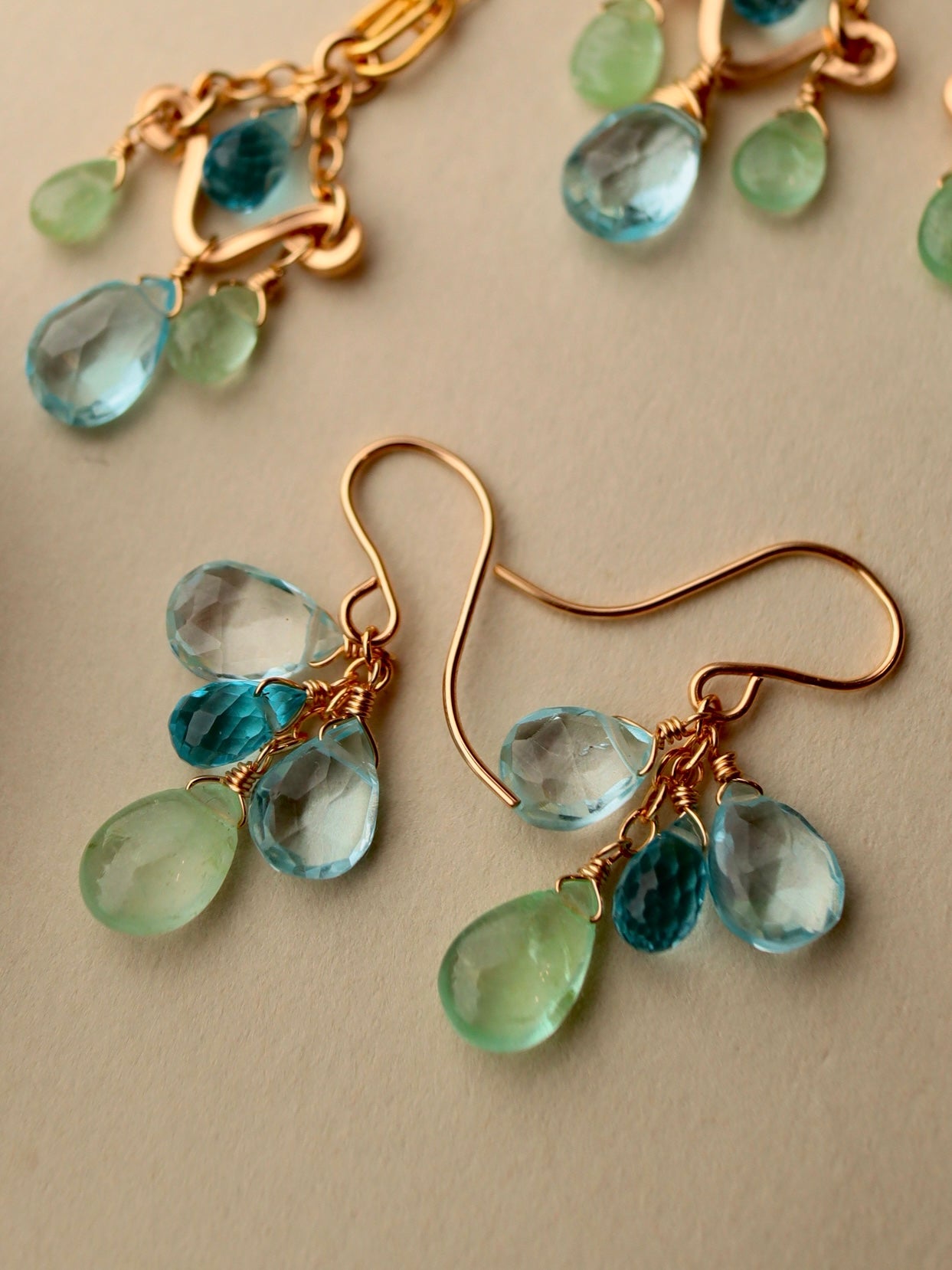 Blue Topaz and Emerald Earrings