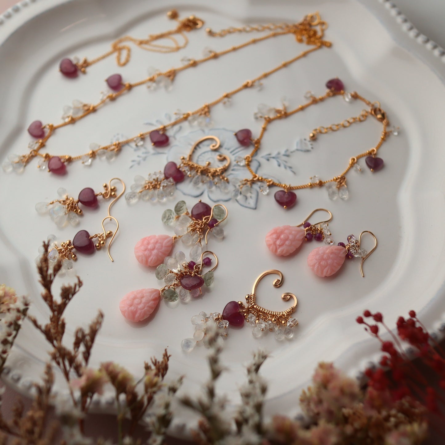 Pink opal earrings
