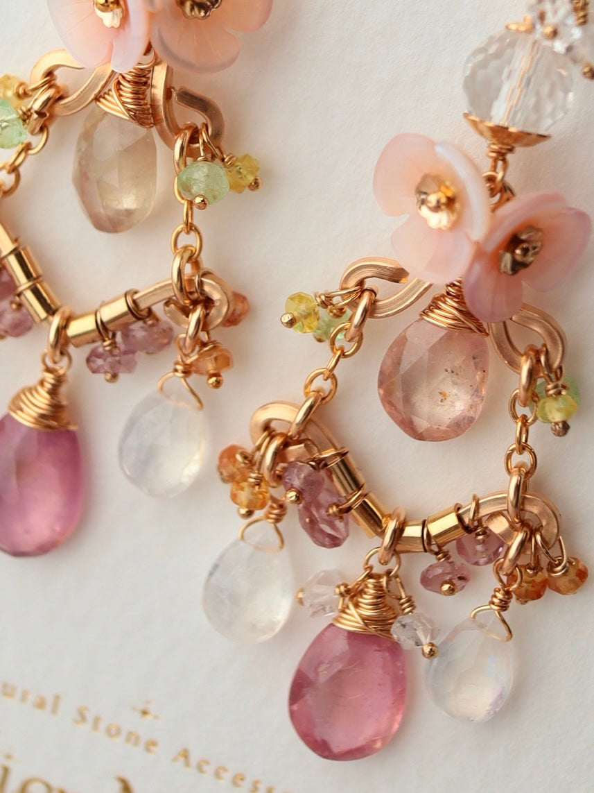 ②Pink sapphire chandelier earrings
