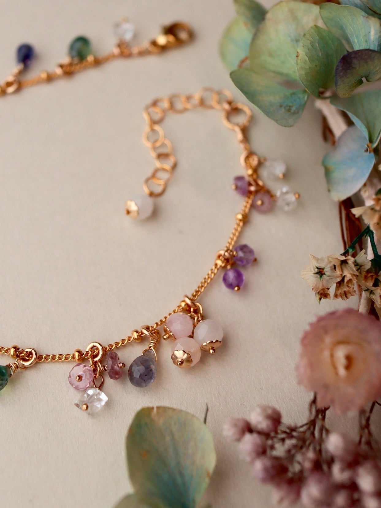 Morganite and colorful stone bracelet