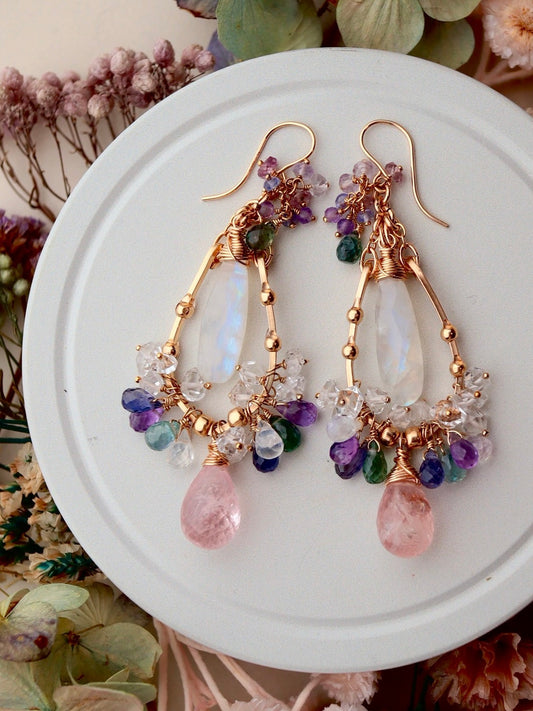 【Pre-order sale】Large morganite chandelier earrings