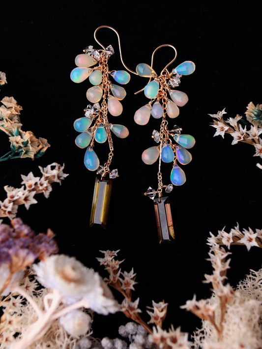 Opal and tourmaline earrings