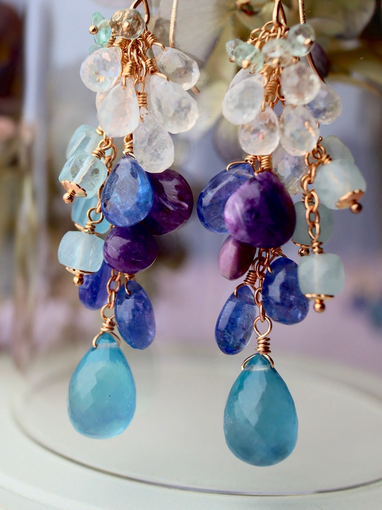 1. High quality aquamarine and blue stone earrings