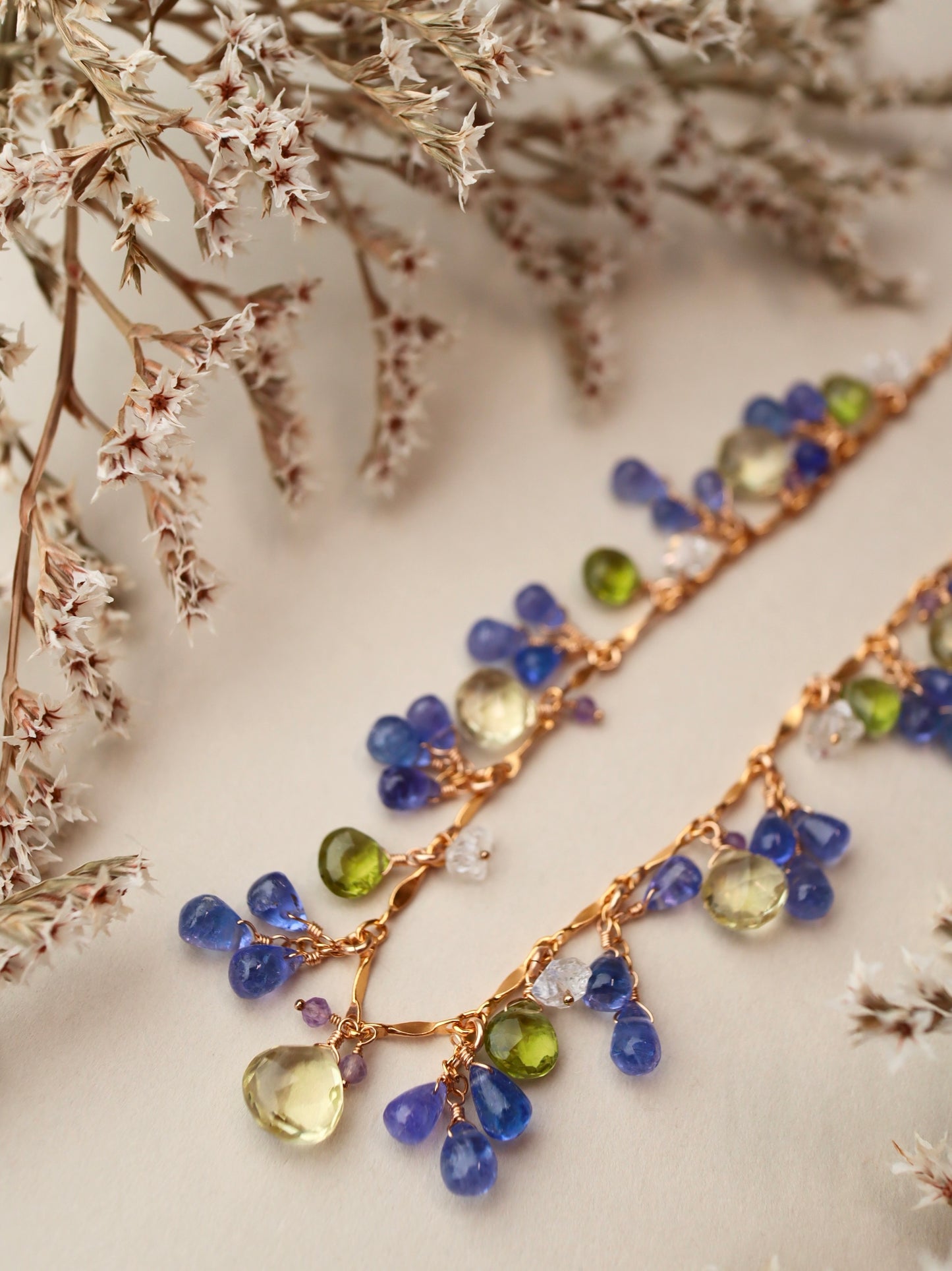 【Pre-order sale】Round necklace with Tanzanite and lemon quartz