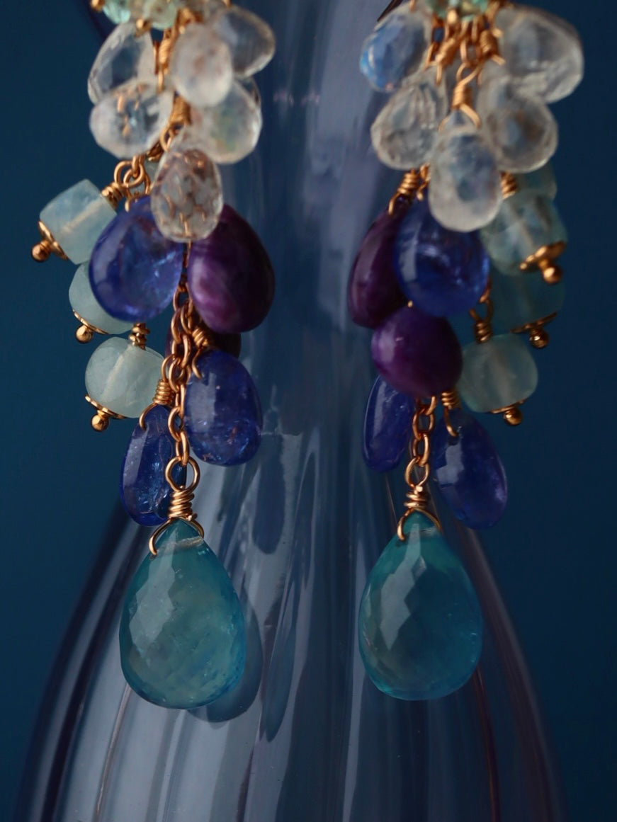 1. High quality aquamarine and blue stone earrings