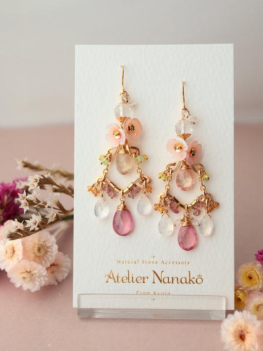 ②Pink sapphire chandelier earrings