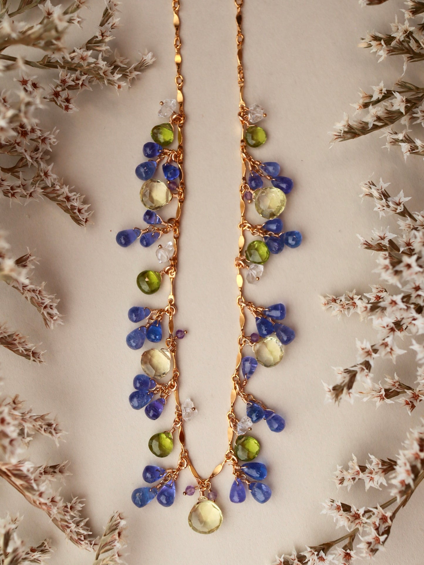 【Pre-order sale】Round necklace with Tanzanite and lemon quartz