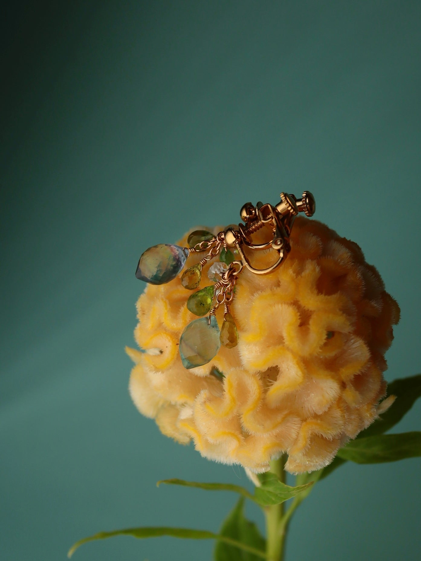 ③ Fluorite and yellow-green stone earrings