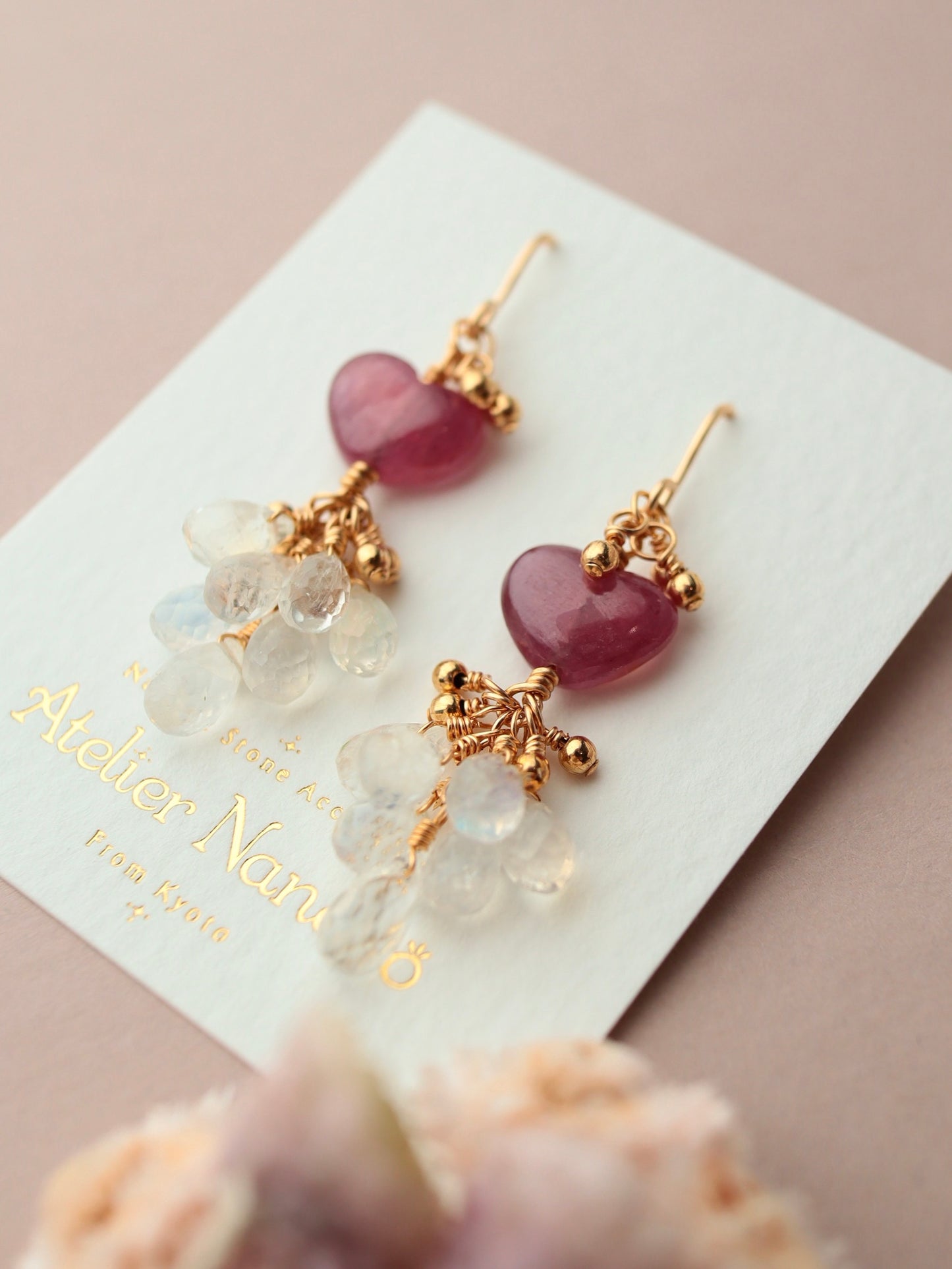 Pink sapphire heart earrings