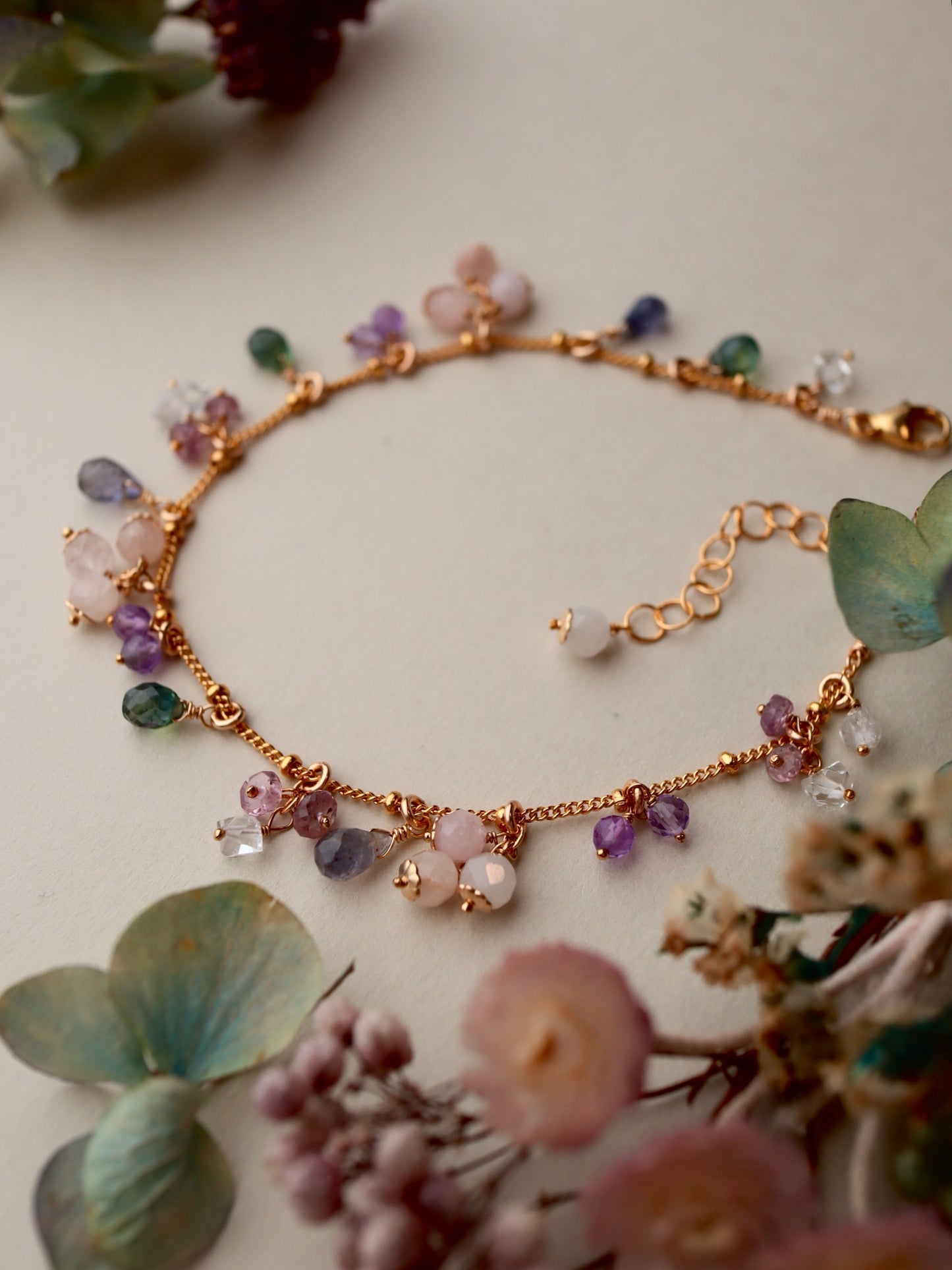Morganite and colorful stone bracelet