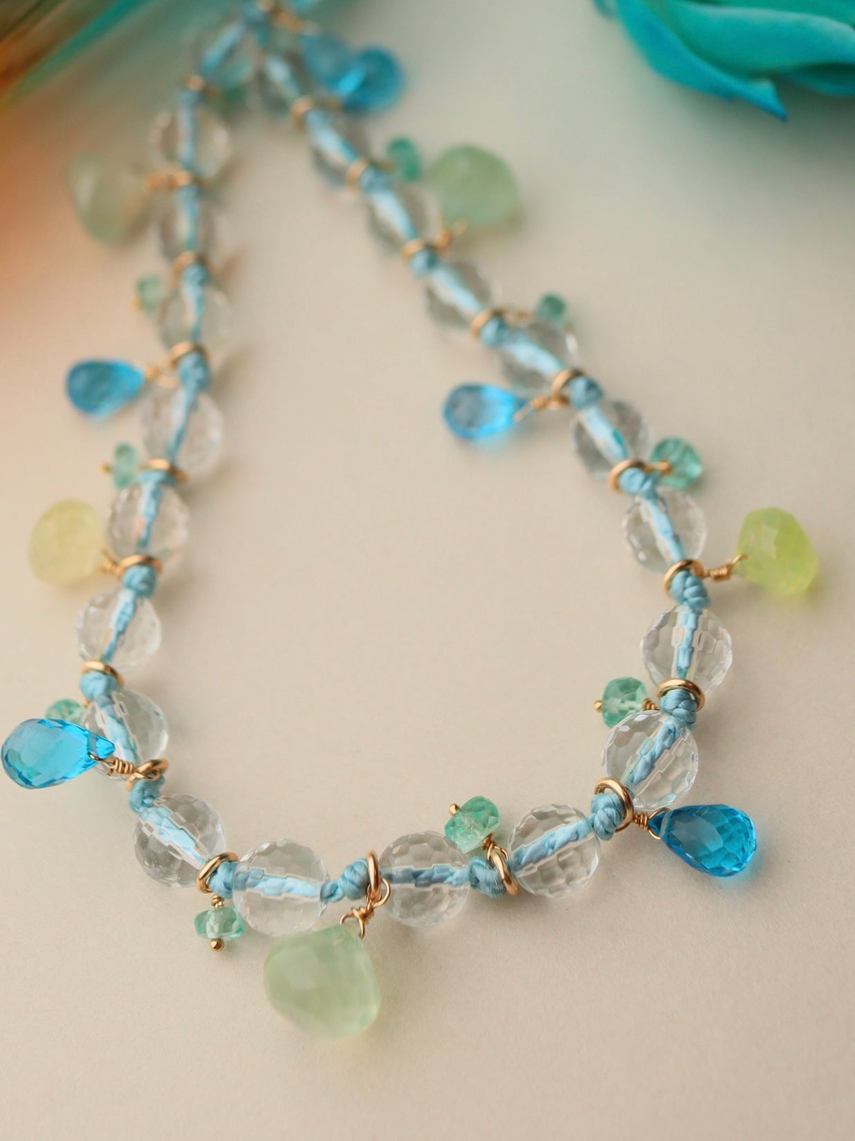 Swiss Blue Topaz and Prehnite necklace