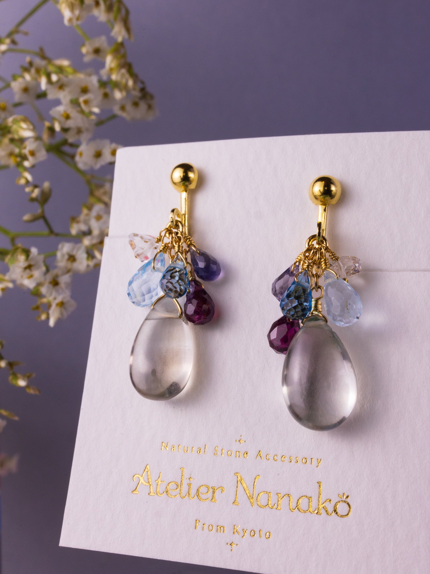 Green amethyst and blue stone earrings