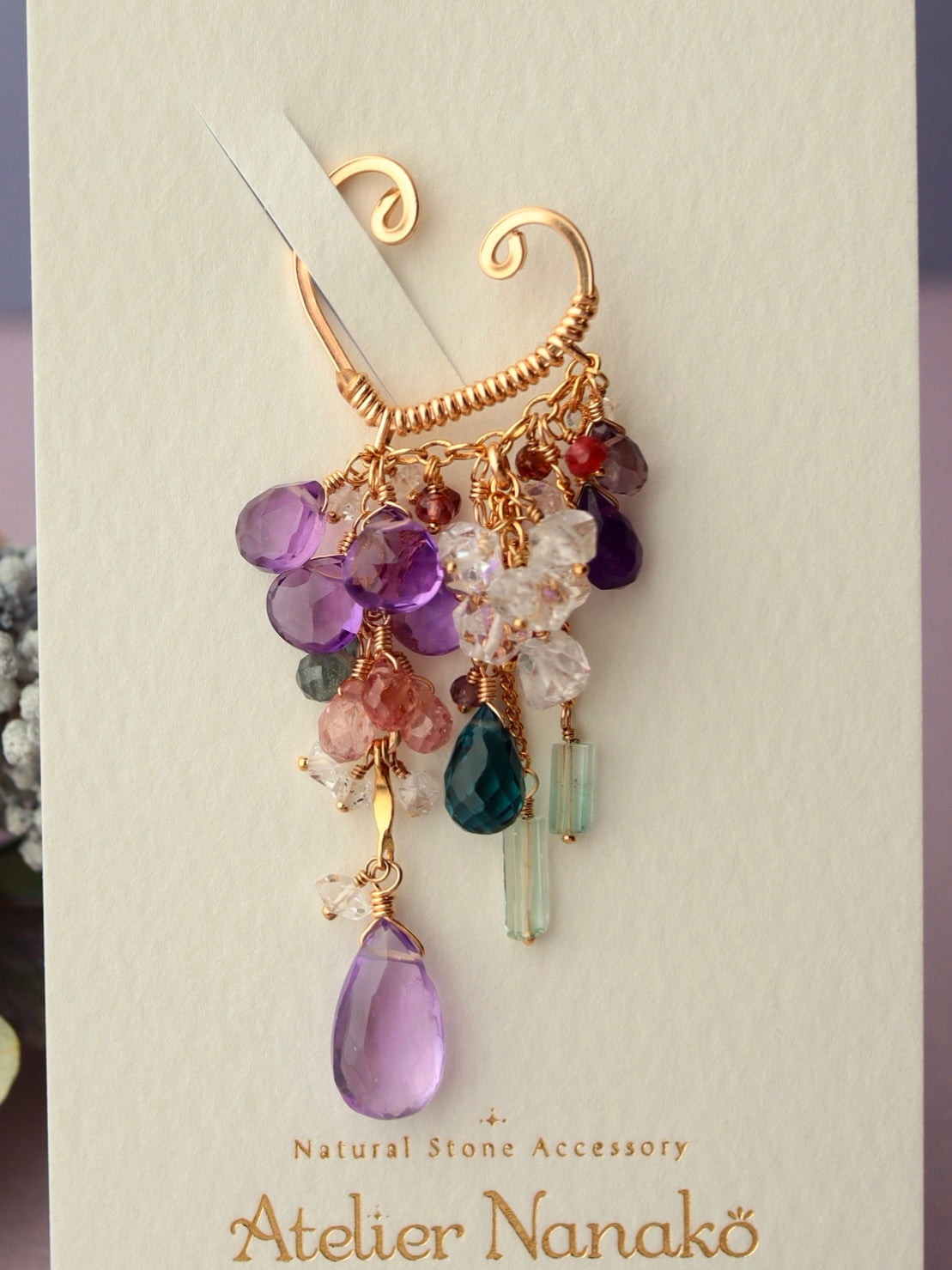 Amethyst and London Blue Topaz Long Ear Cuff
