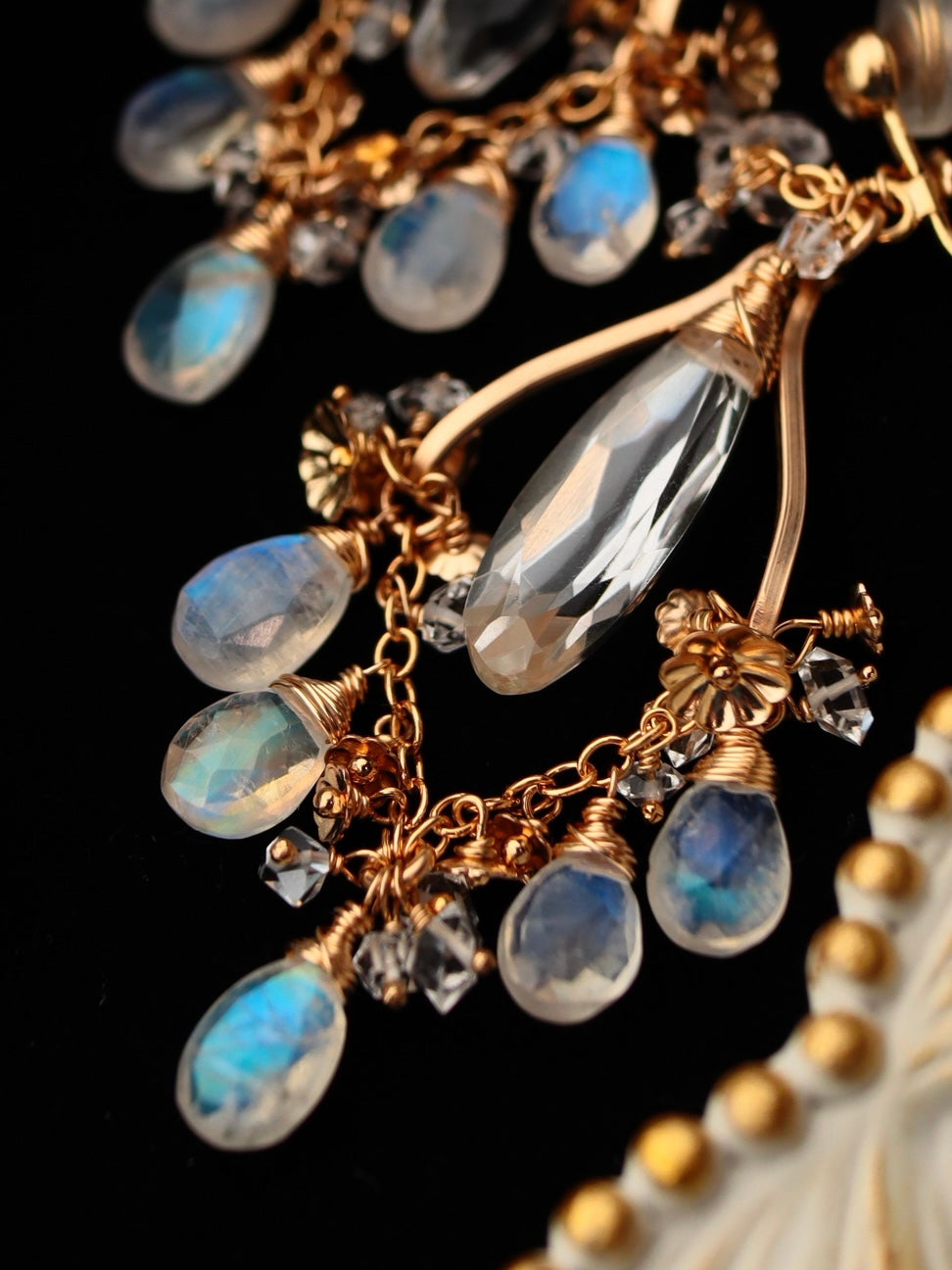 Crystal and Moonstone Chandelier Earrings