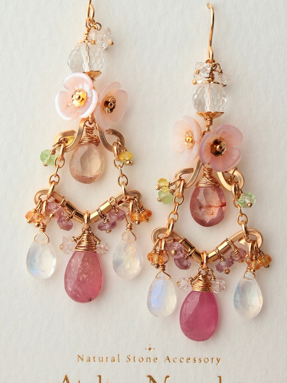 ① Pink sapphire chandelier earrings