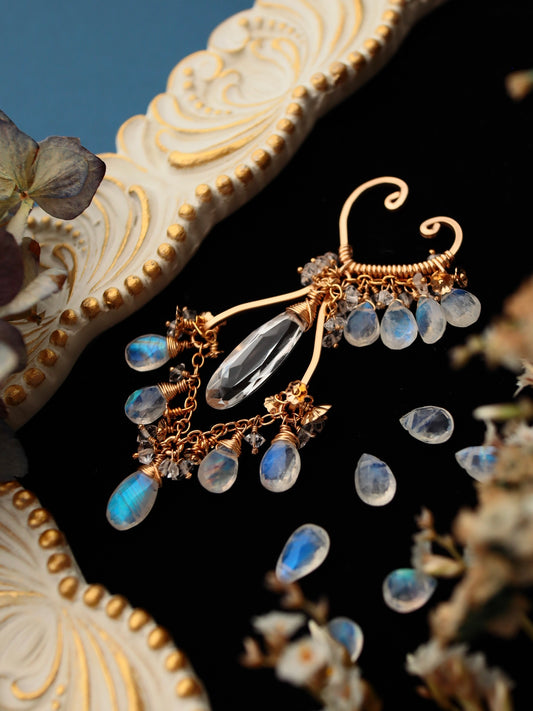 Crystal and moonstone chandelier cuff