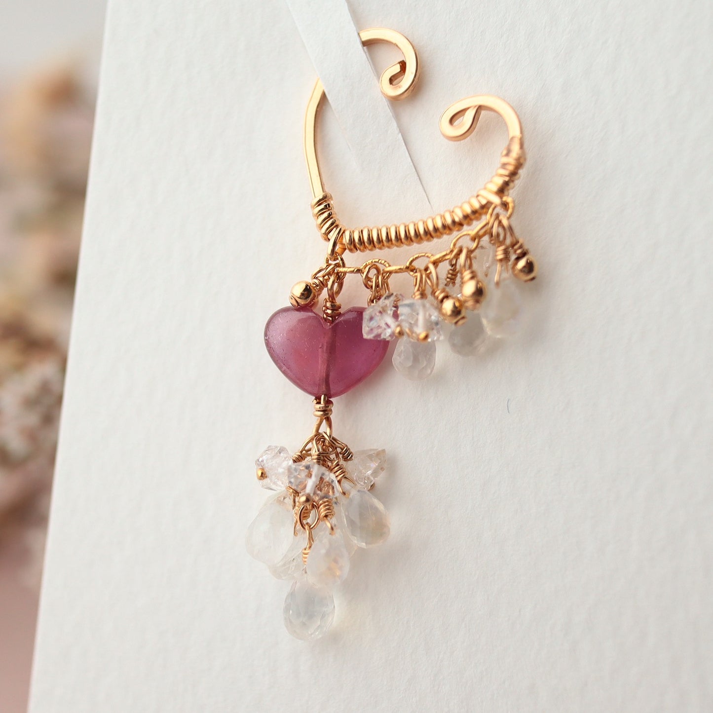 Heart pink sapphire ear cuff