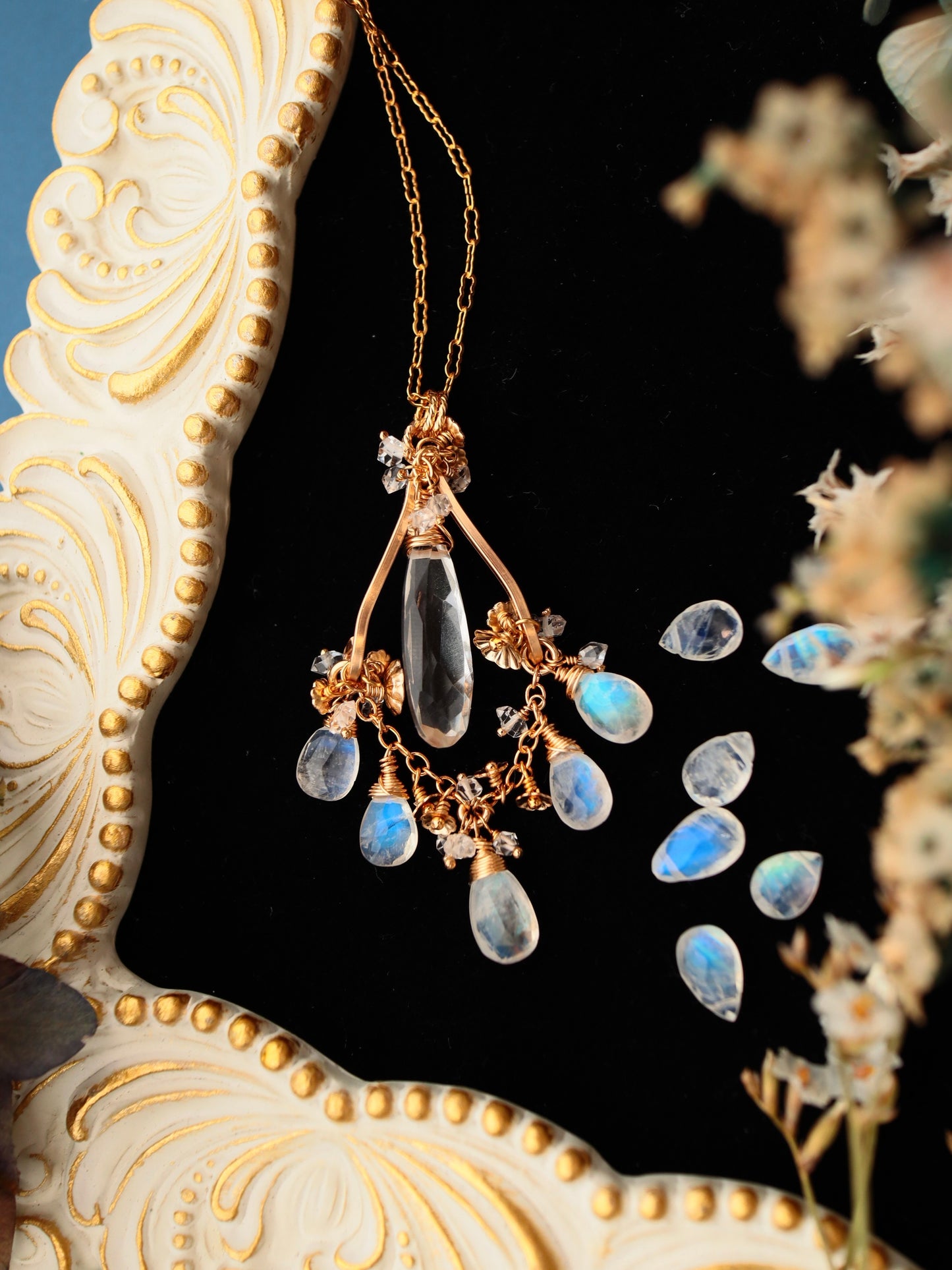 Crystal and Moonstone Chandelier Necklace