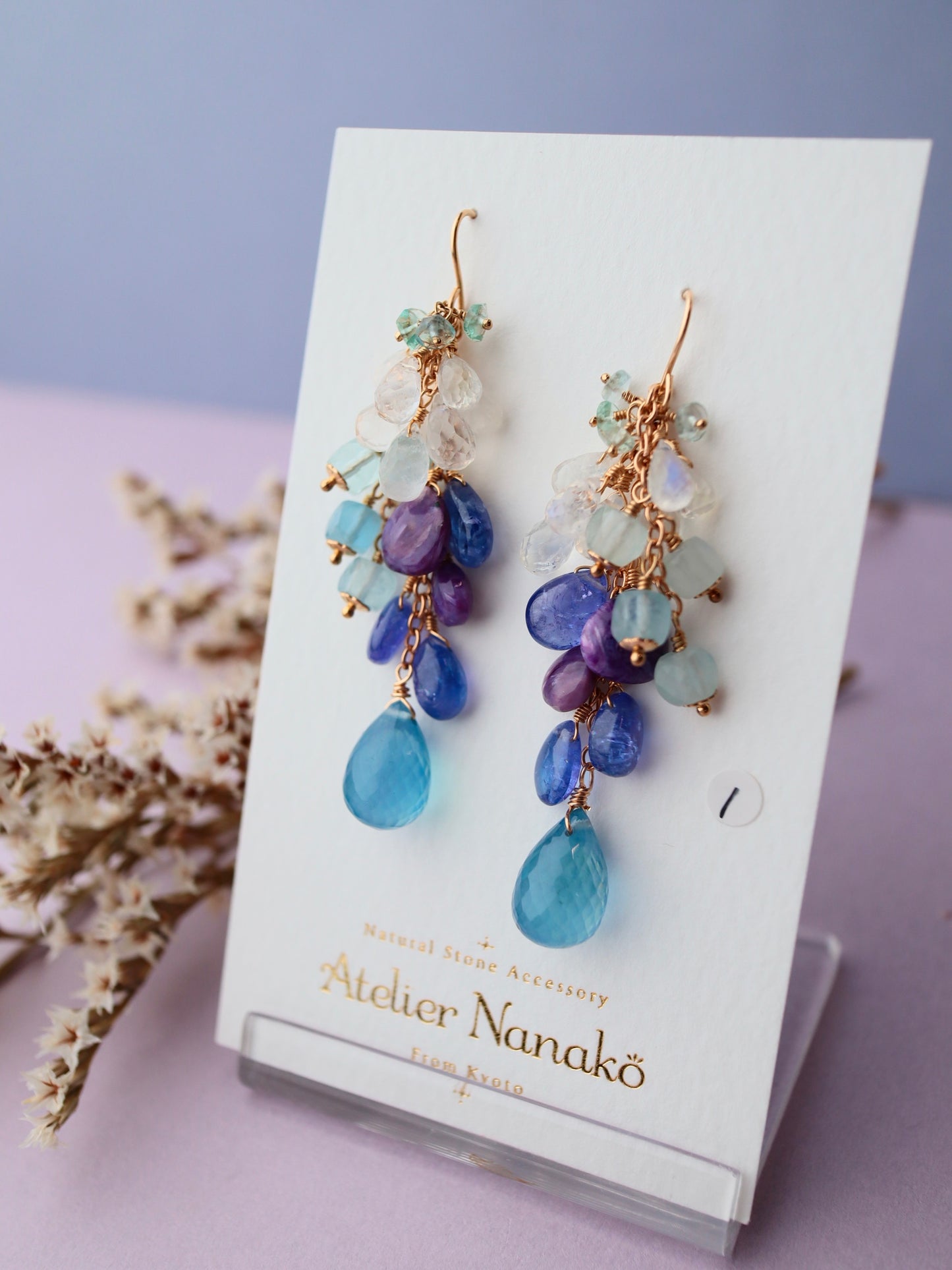 1. High quality aquamarine and blue stone earrings
