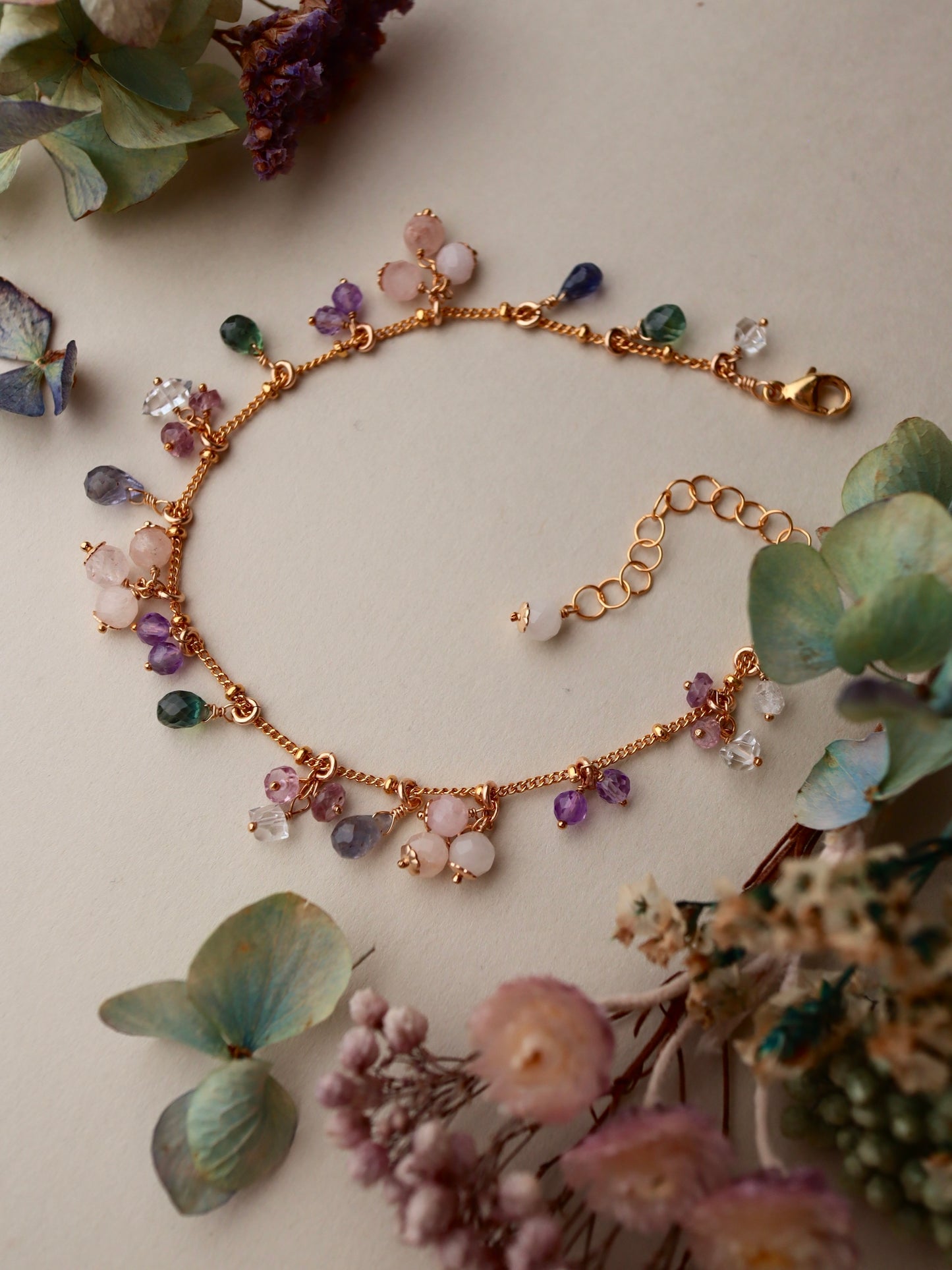 Morganite and colorful stone bracelet