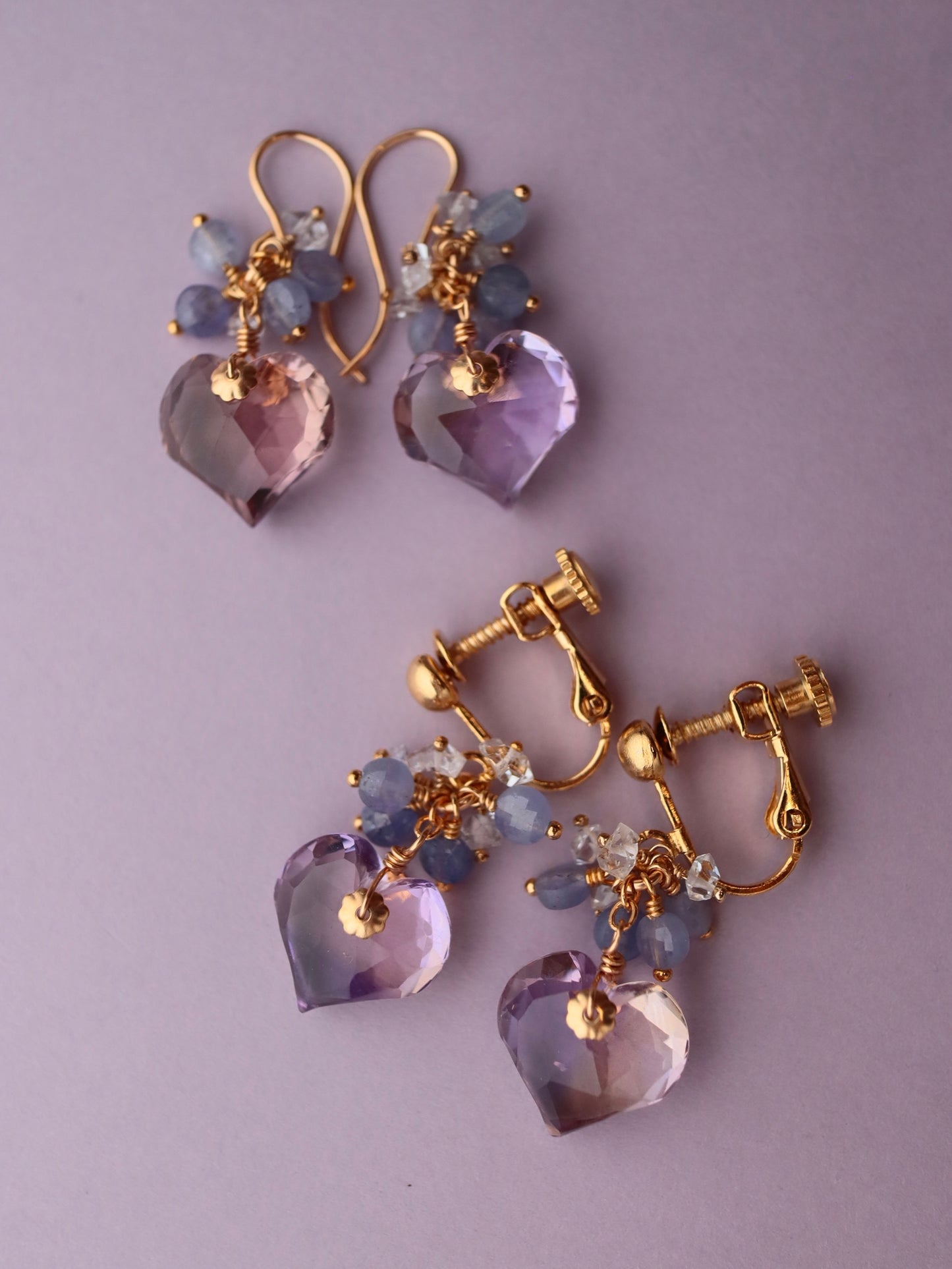 Heart-shaped ametrine earrings