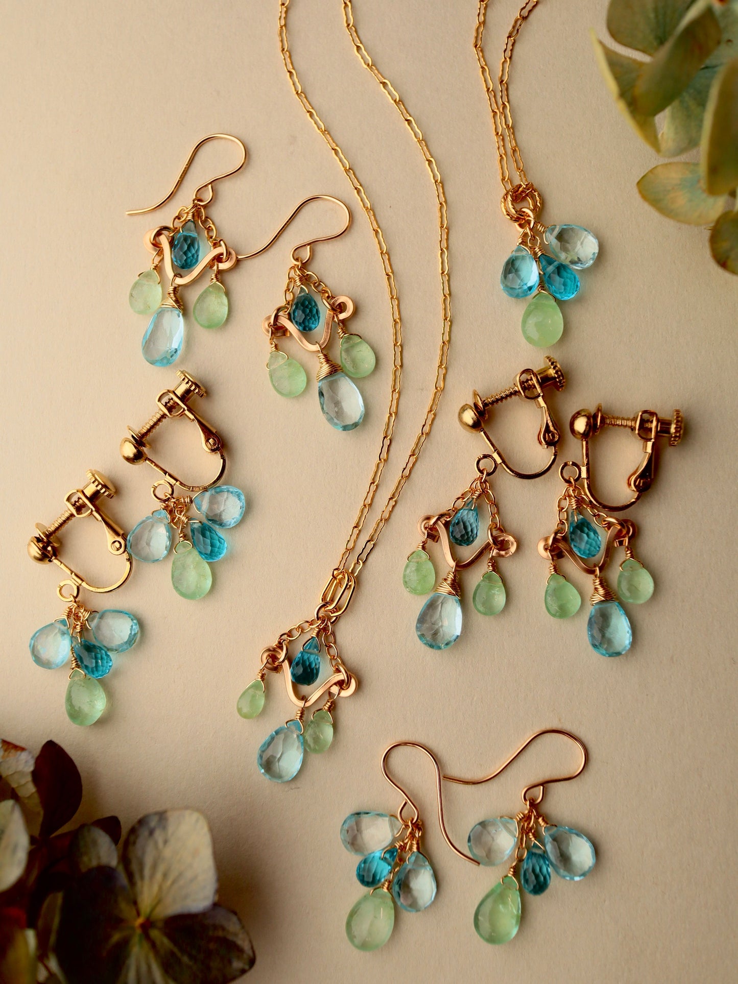 Blue Topaz and Emerald Earrings