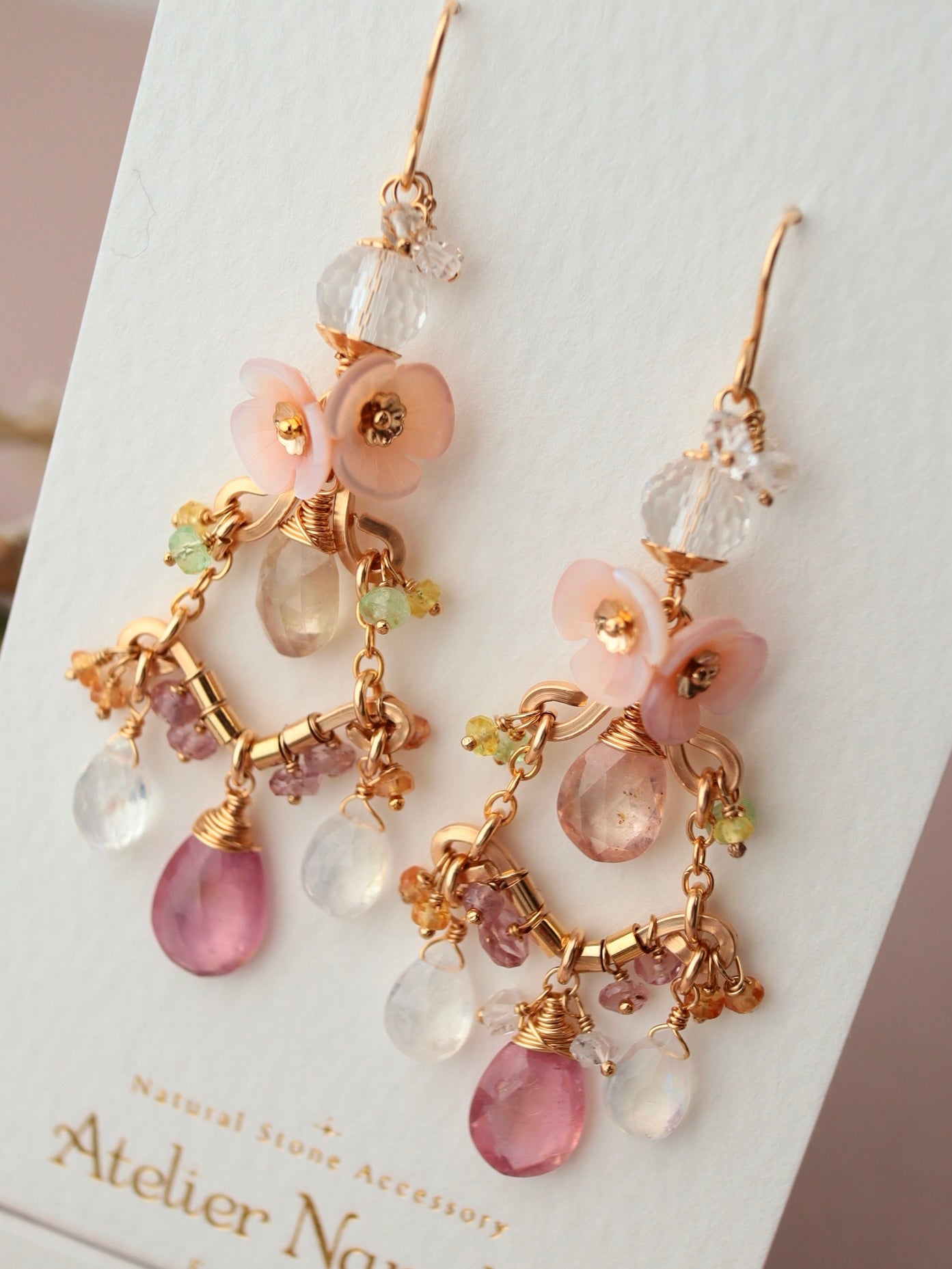 ②Pink sapphire chandelier earrings