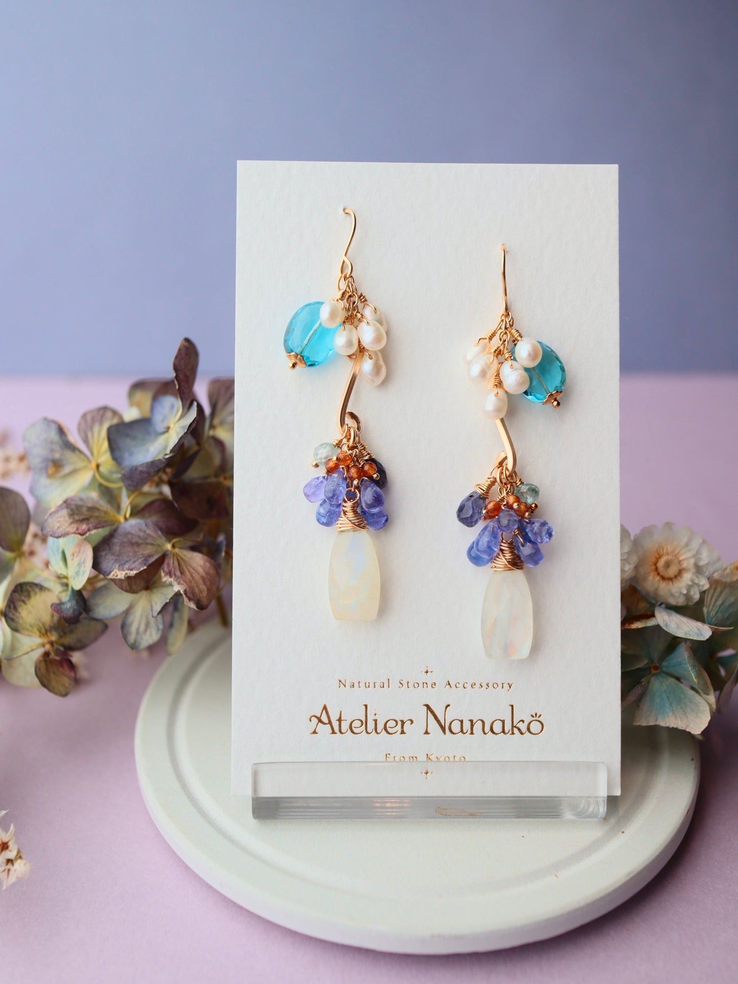 Moonstone and Swiss Blue Topaz Earrings